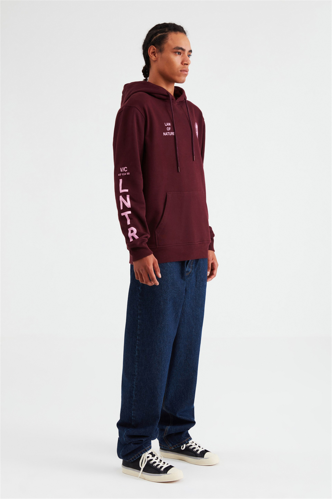 NARRATIVE Erkek Bordo Baskılı Kapüşonlu Comfort Fit Sweatshirt