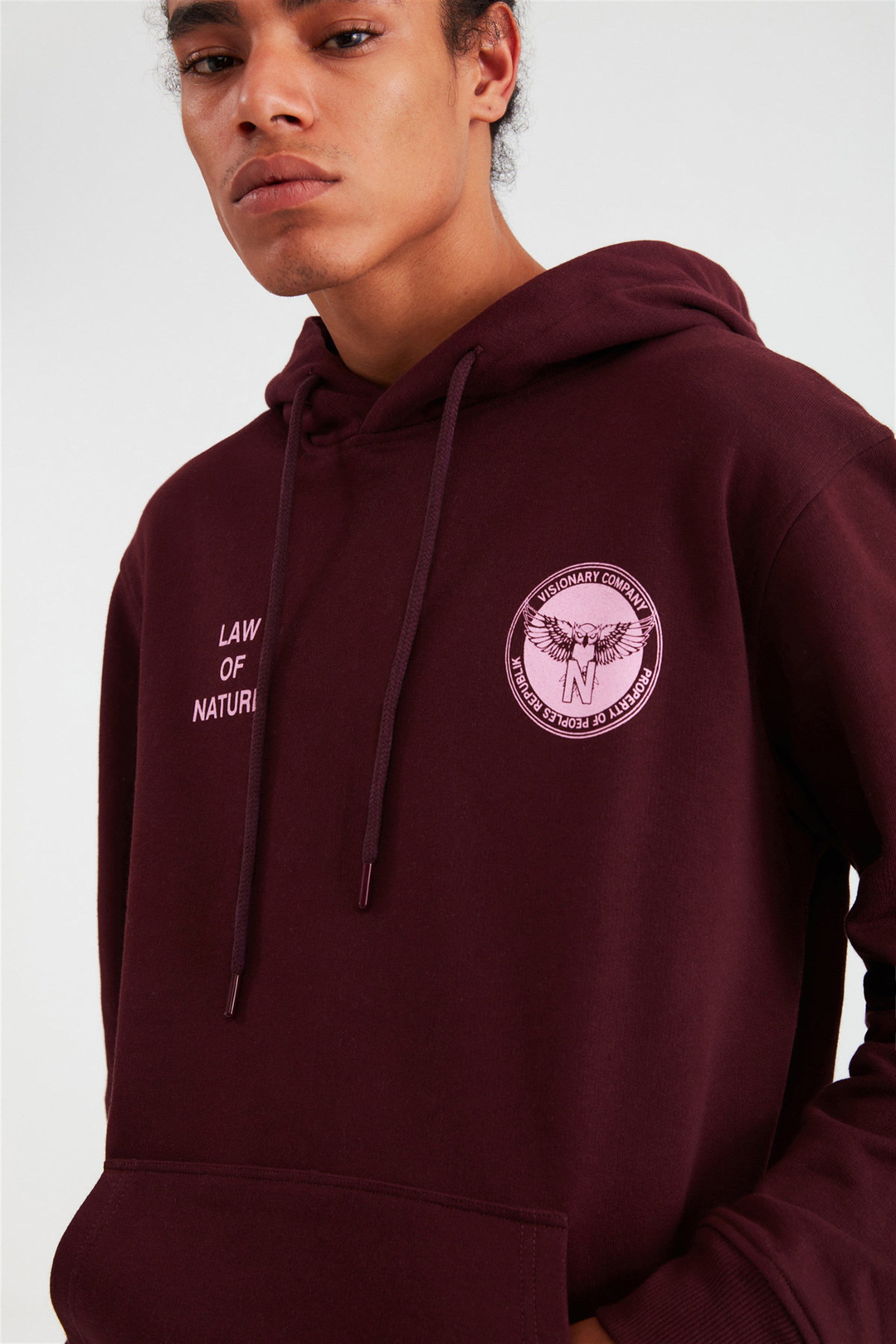 NARRATIVE Erkek Bordo Baskılı Kapüşonlu Comfort Fit Sweatshirt