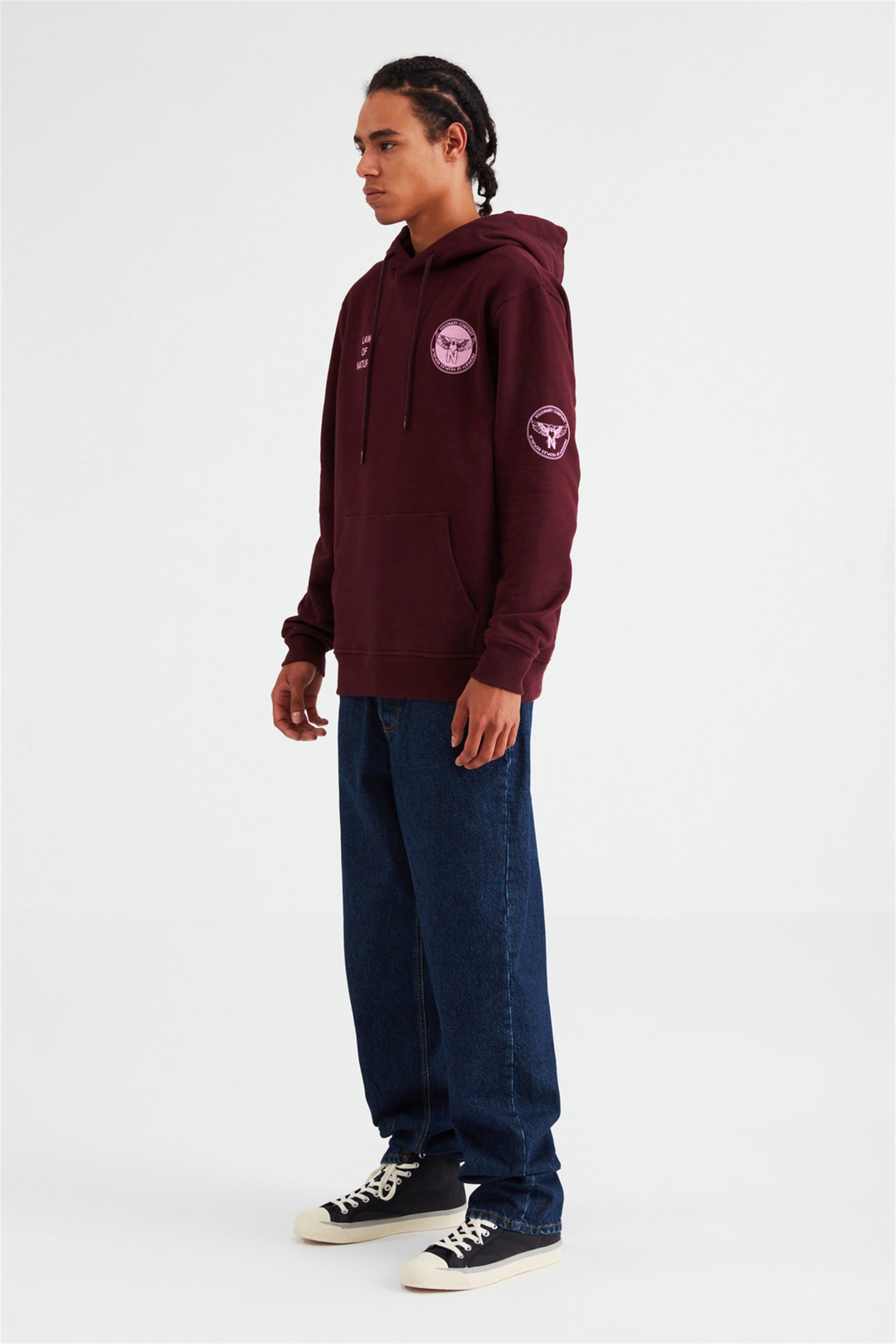 NARRATIVE Erkek Bordo Baskılı Kapüşonlu Comfort Fit Sweatshirt