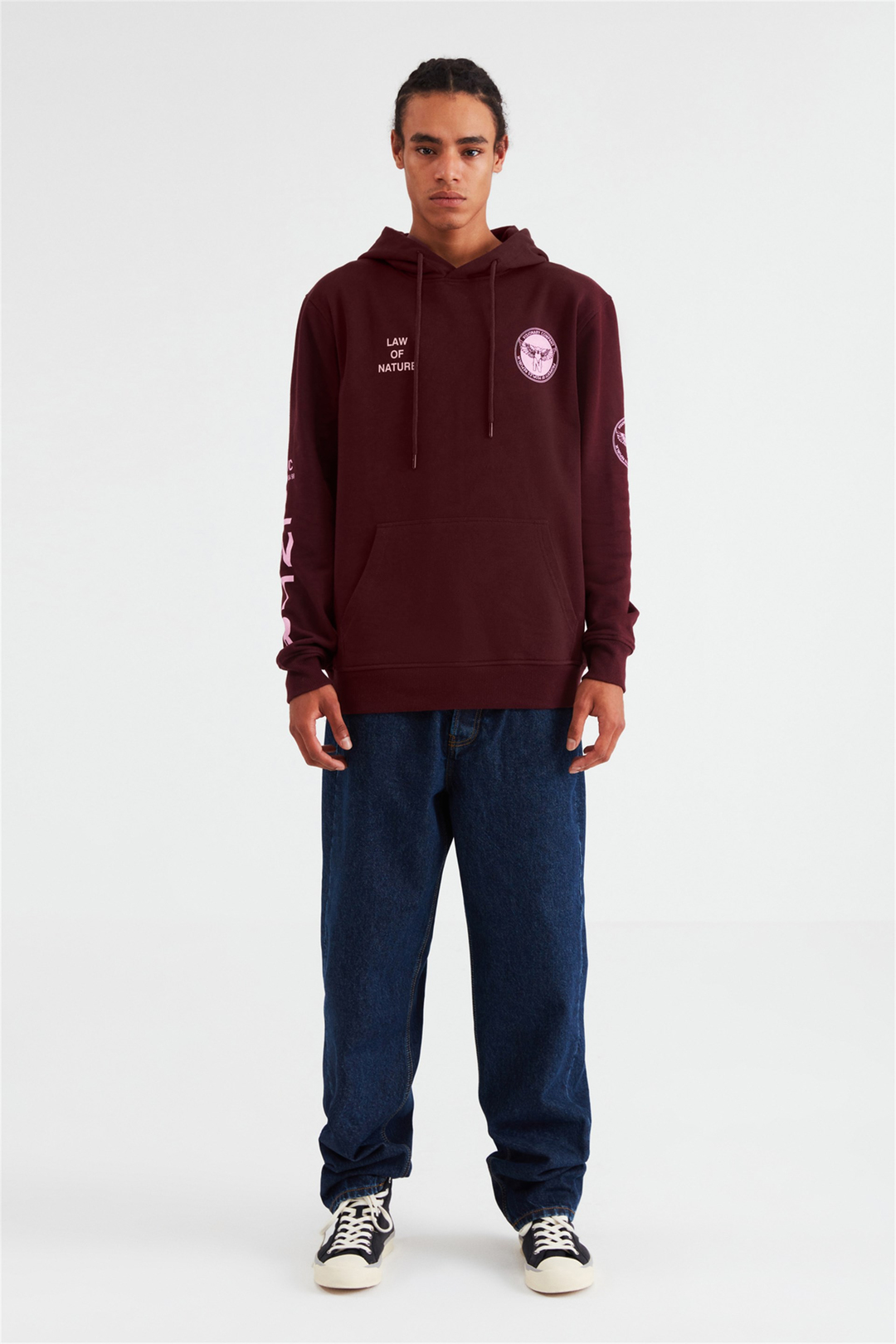 NARRATIVE Erkek Bordo Baskılı Kapüşonlu Comfort Fit Sweatshirt