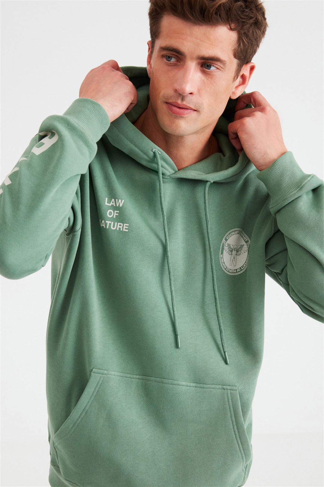 NARRATIVE Erkek Koyu Yeşil Baskılı Kapüşonlu Comfort Fit Sweatshirt