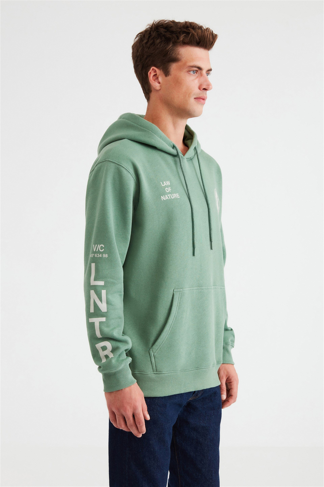 NARRATIVE Erkek Koyu Yeşil Baskılı Kapüşonlu Comfort Fit Sweatshirt