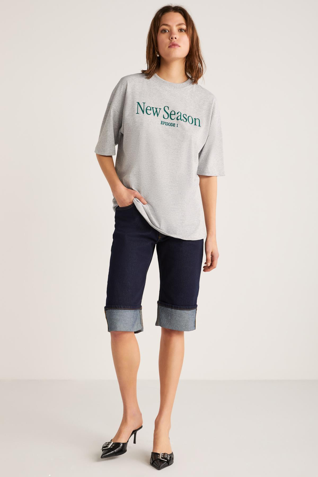 NEPHELE Basic Slim Grimelanj Tekli T-Shirt