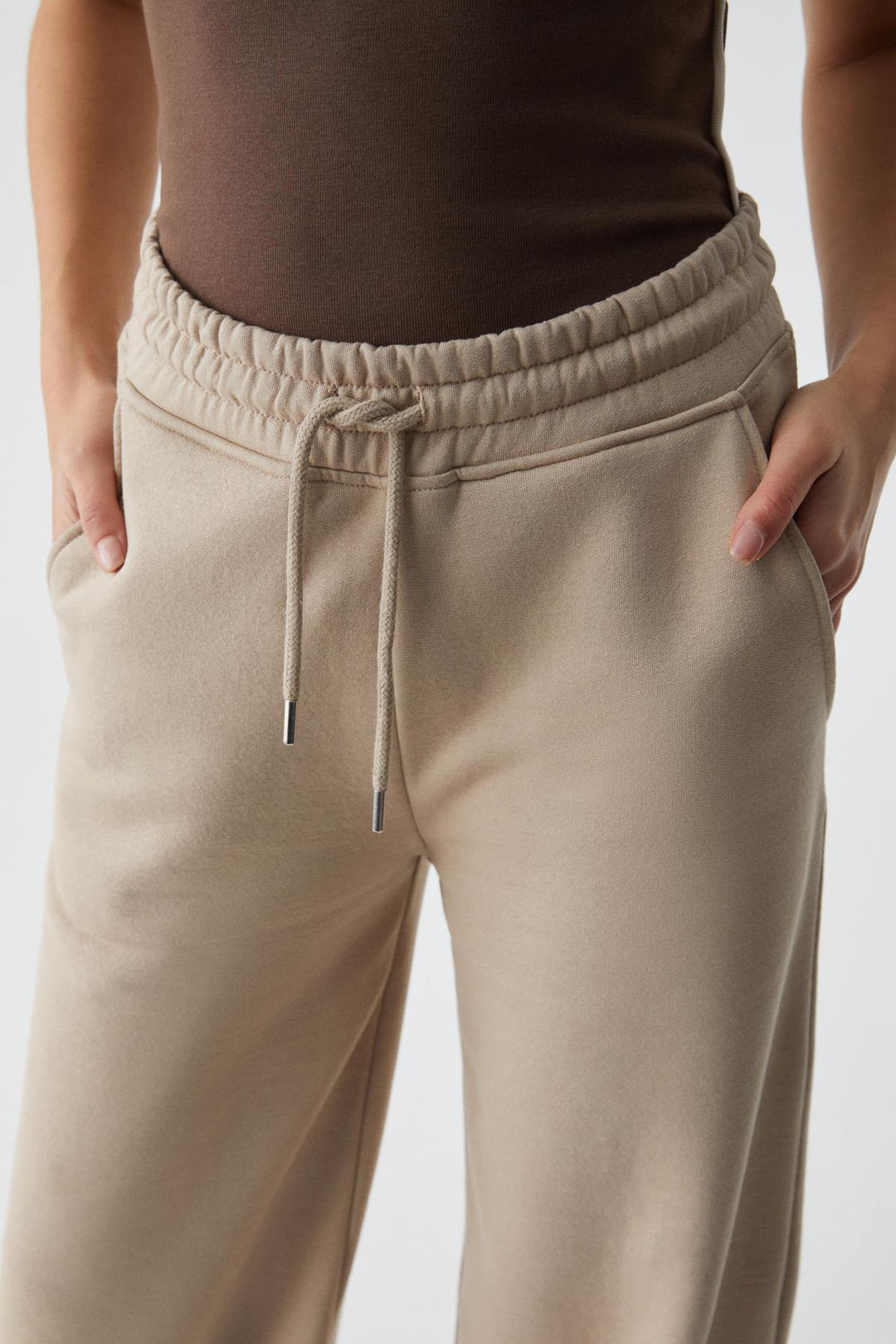 NETTA Kadın Oversize Fit Lastikli Bel Bej Eşofman Altı