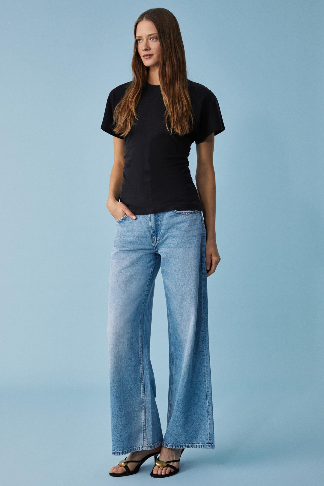 NEXUS Kadın Regular Bisiklet Yaka Büzgü Siyah T-Shirt