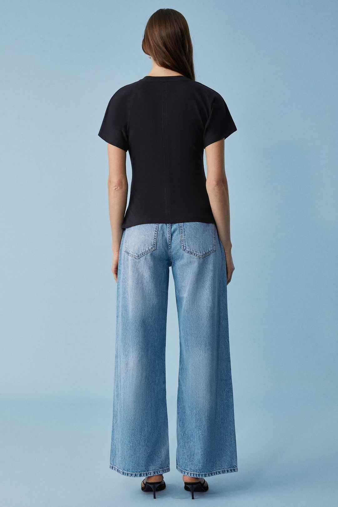 NEXUS Kadın Regular Bisiklet Yaka Büzgü Siyah T-Shirt