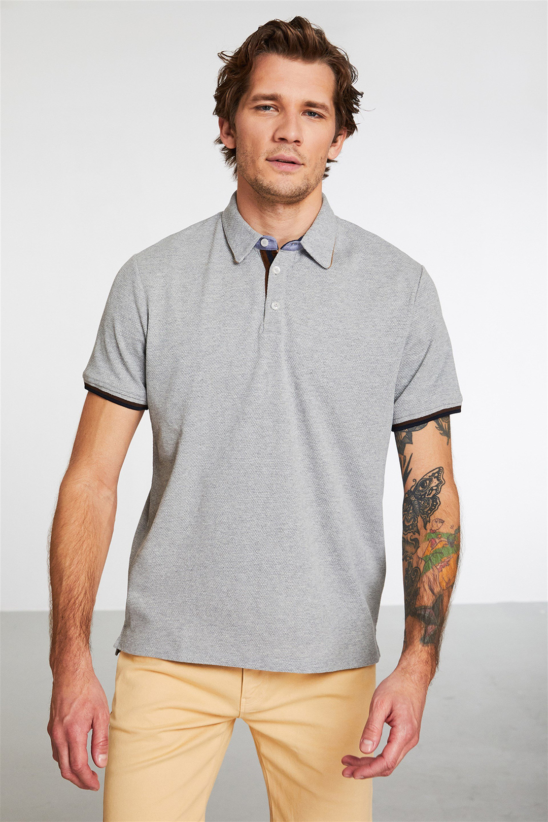 NOAH Erkek Grimelanj Düz Renk Polo Yaka Comfort Fit Polo Yaka T-shirt