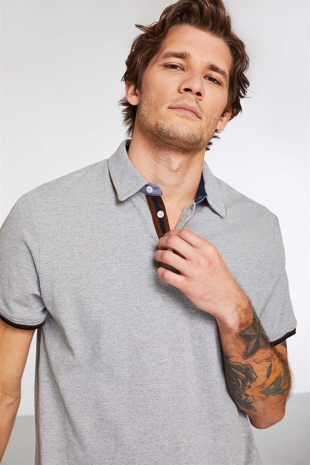 NOAH Erkek Grimelanj Düz Renk Polo Yaka Comfort Fit Polo Yaka T-shirt