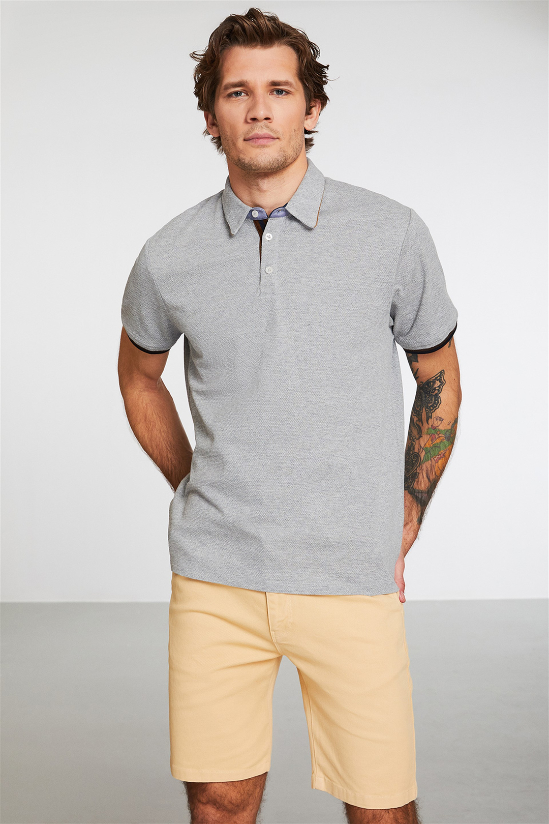 NOAH Erkek Grimelanj Düz Renk Polo Yaka Comfort Fit Polo Yaka T-shirt