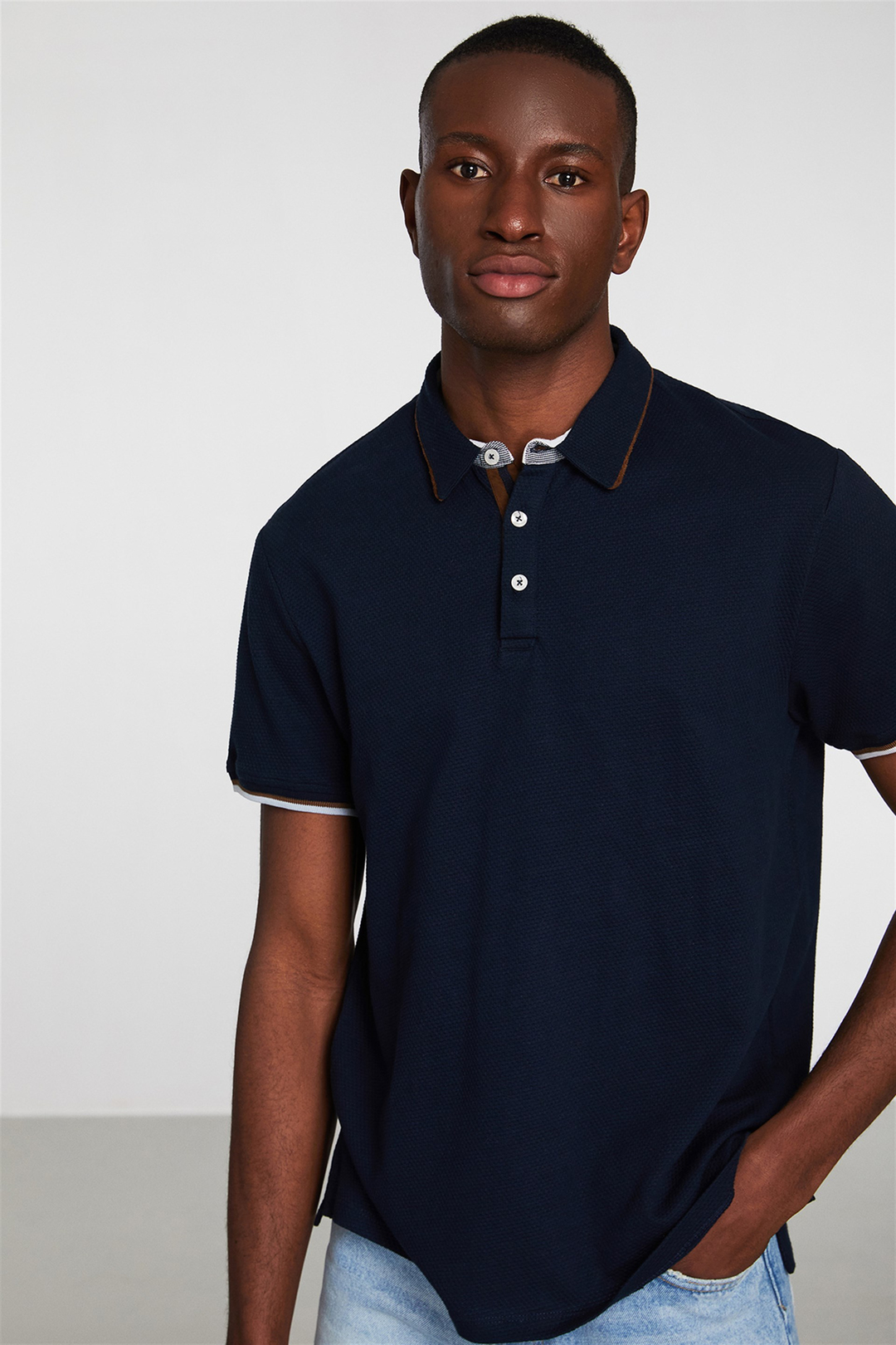 NOAH Erkek Lacivert Düz Renk Polo Yaka Comfort Fit Polo Yaka T-shirt