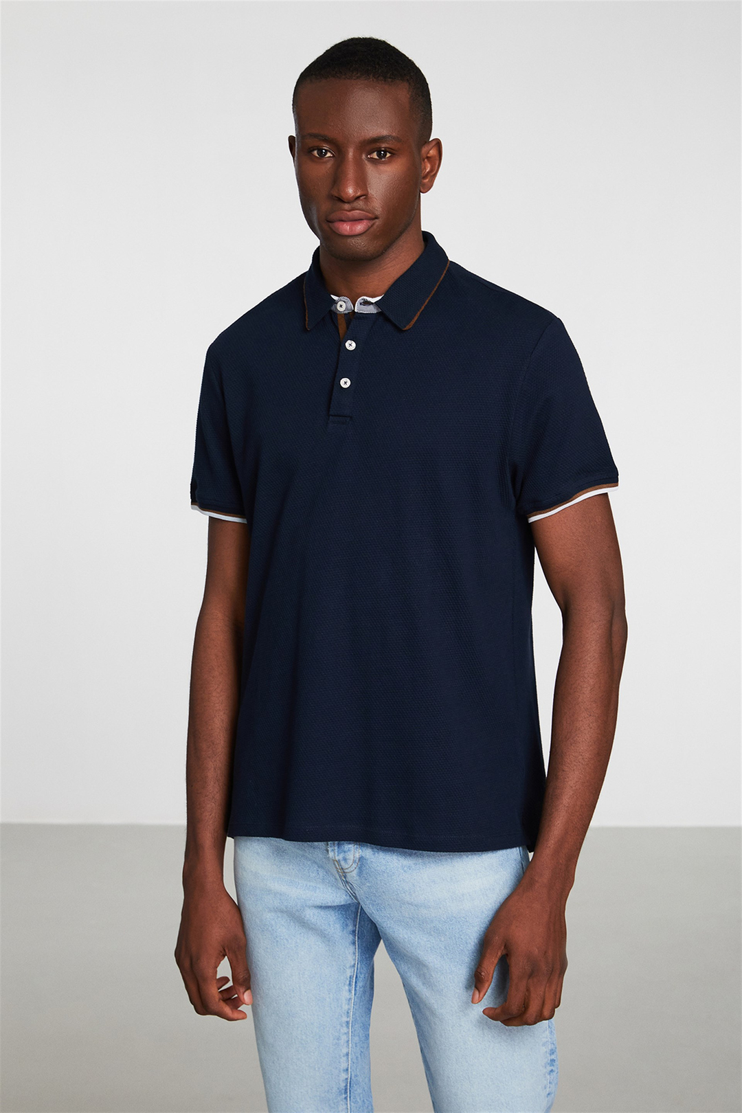 NOAH Erkek Lacivert Düz Renk Polo Yaka Comfort Fit Polo Yaka T-shirt