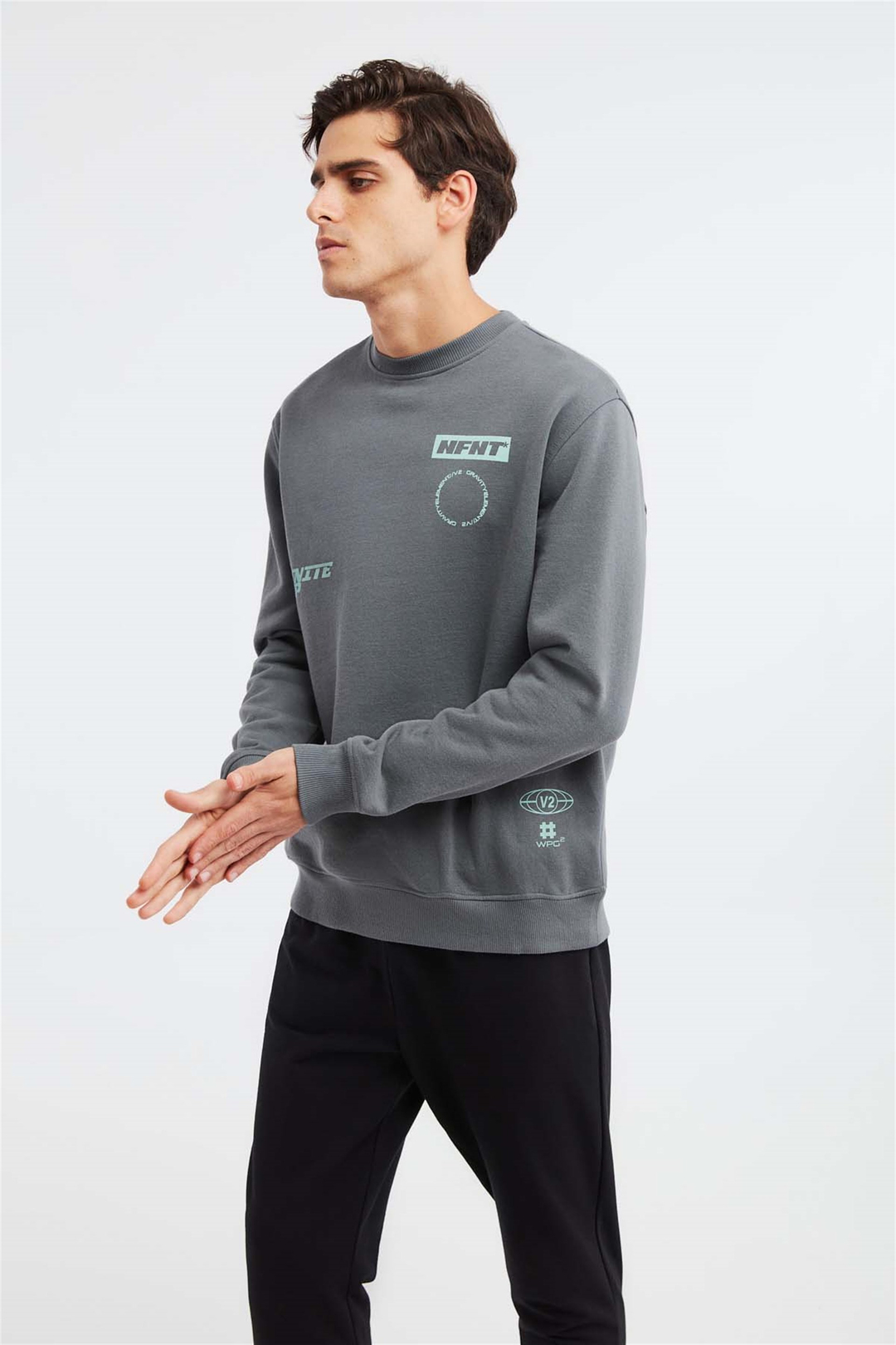 NUMERIC Örme Comfort Fit Açık Gri  Sweatshirt