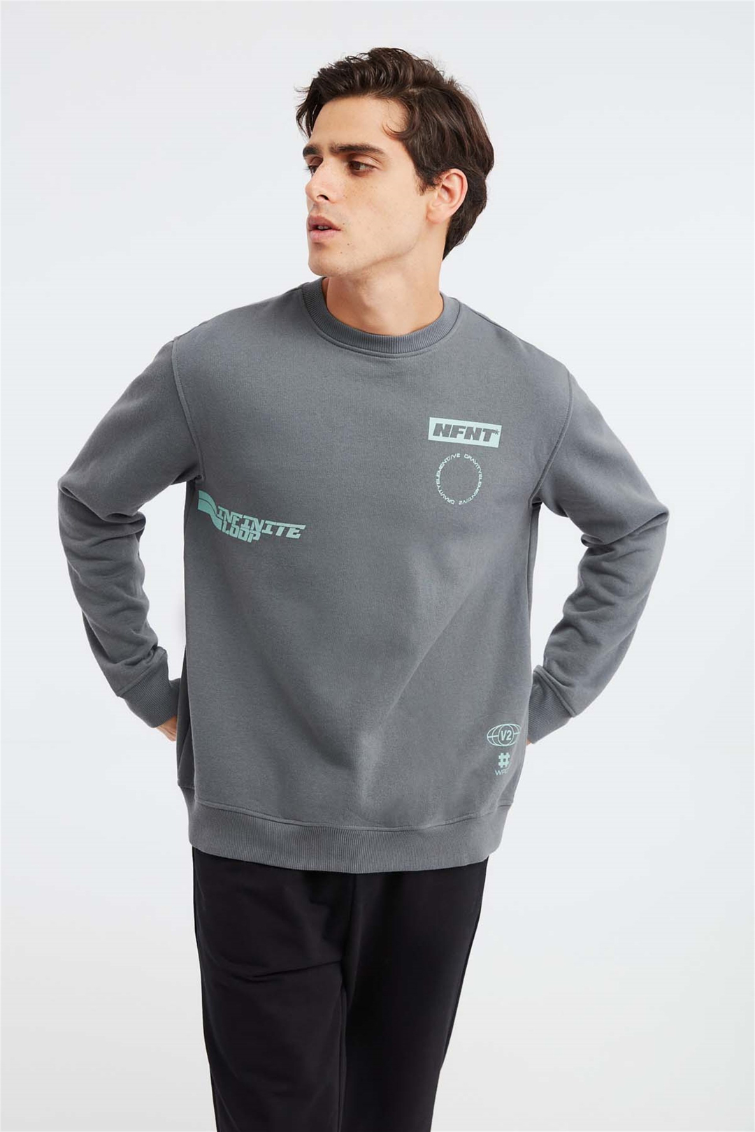 NUMERIC Örme Comfort Fit Açık Gri  Sweatshirt