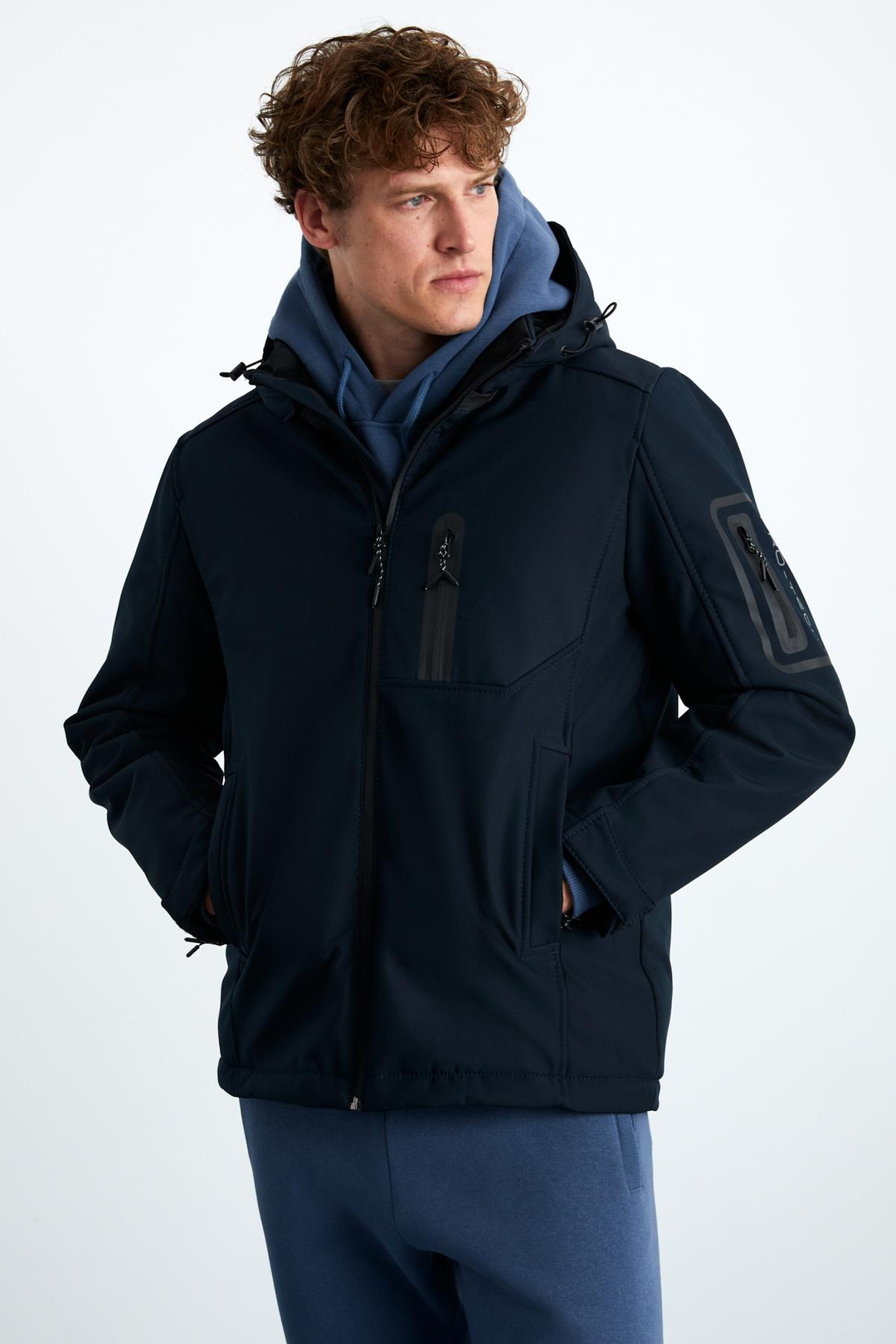 NYBORG Erkek %100 Polyester Çıkarılabilir Kapüşonlu Lacivert Mont