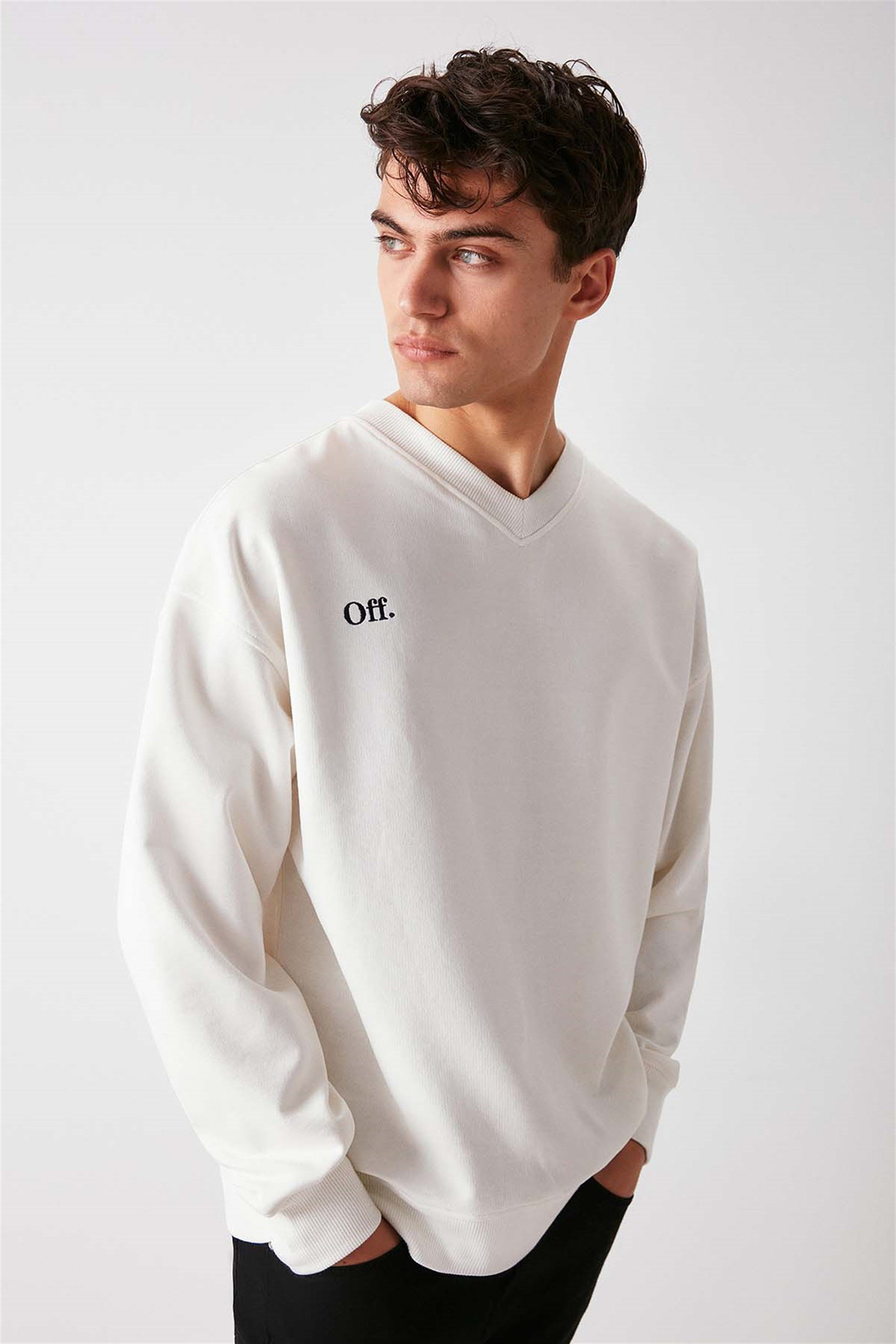 OFF Örme Oversize Beyaz  Sweatshirt