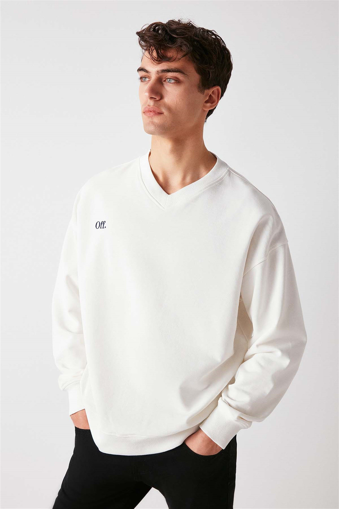 OFF Örme Oversize Beyaz  Sweatshirt