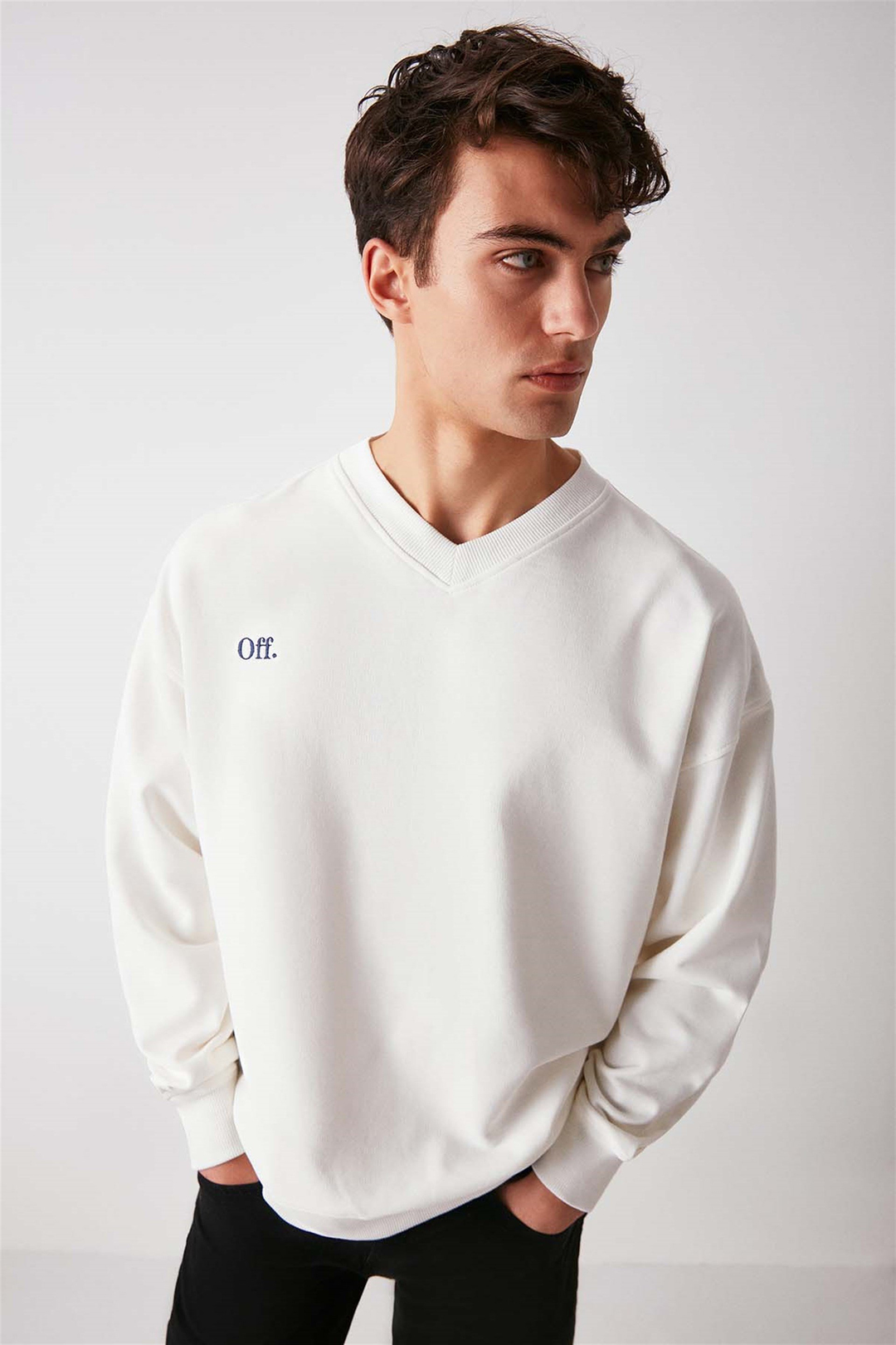 OFF Örme Oversize Beyaz  Sweatshirt