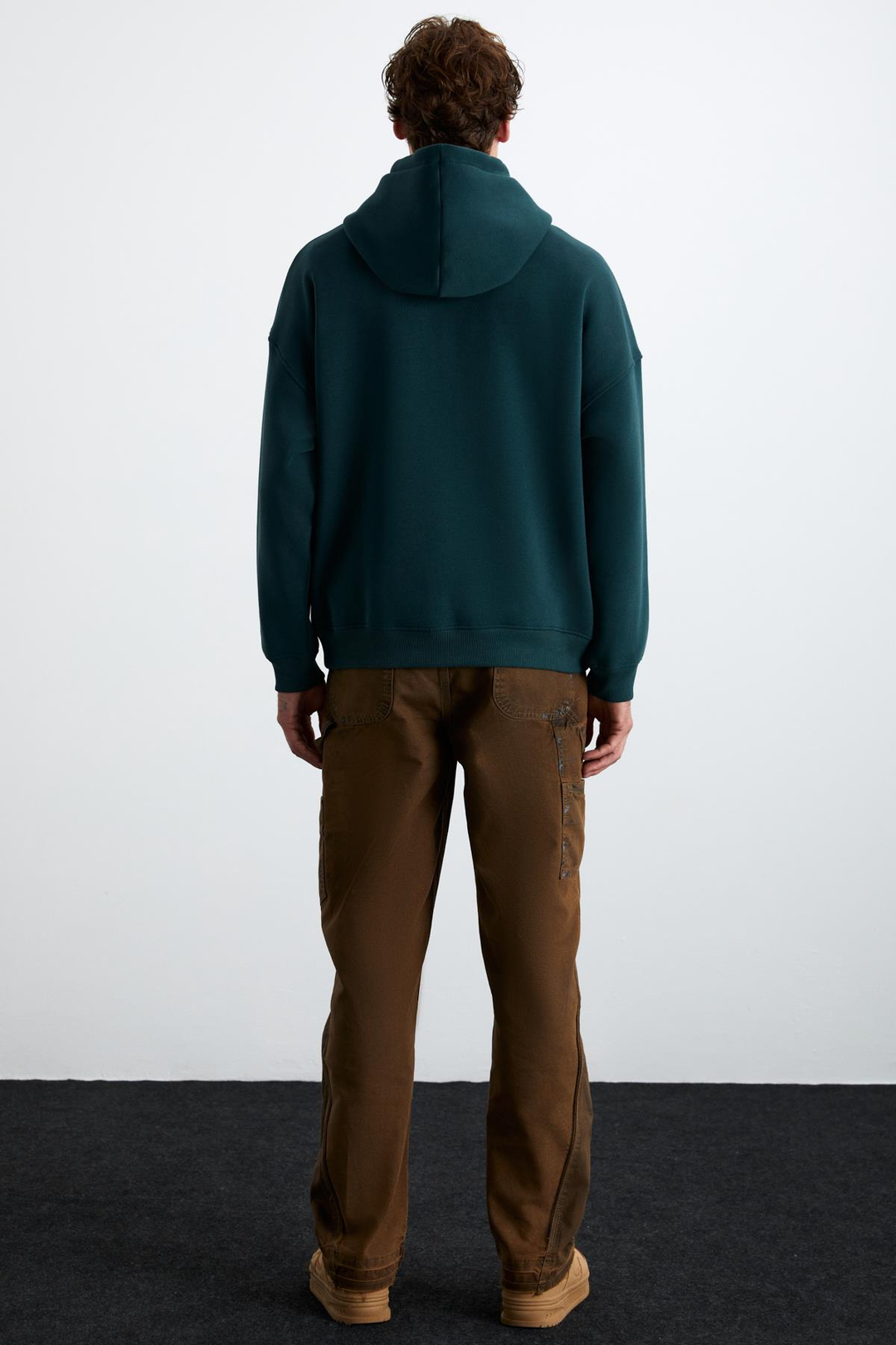 OKSAKA Erkek Oversize Fit Önü Baskılı Kapüşonlu Kordon Detaylı Kanguru Cepli Yeşil Sweatshirt