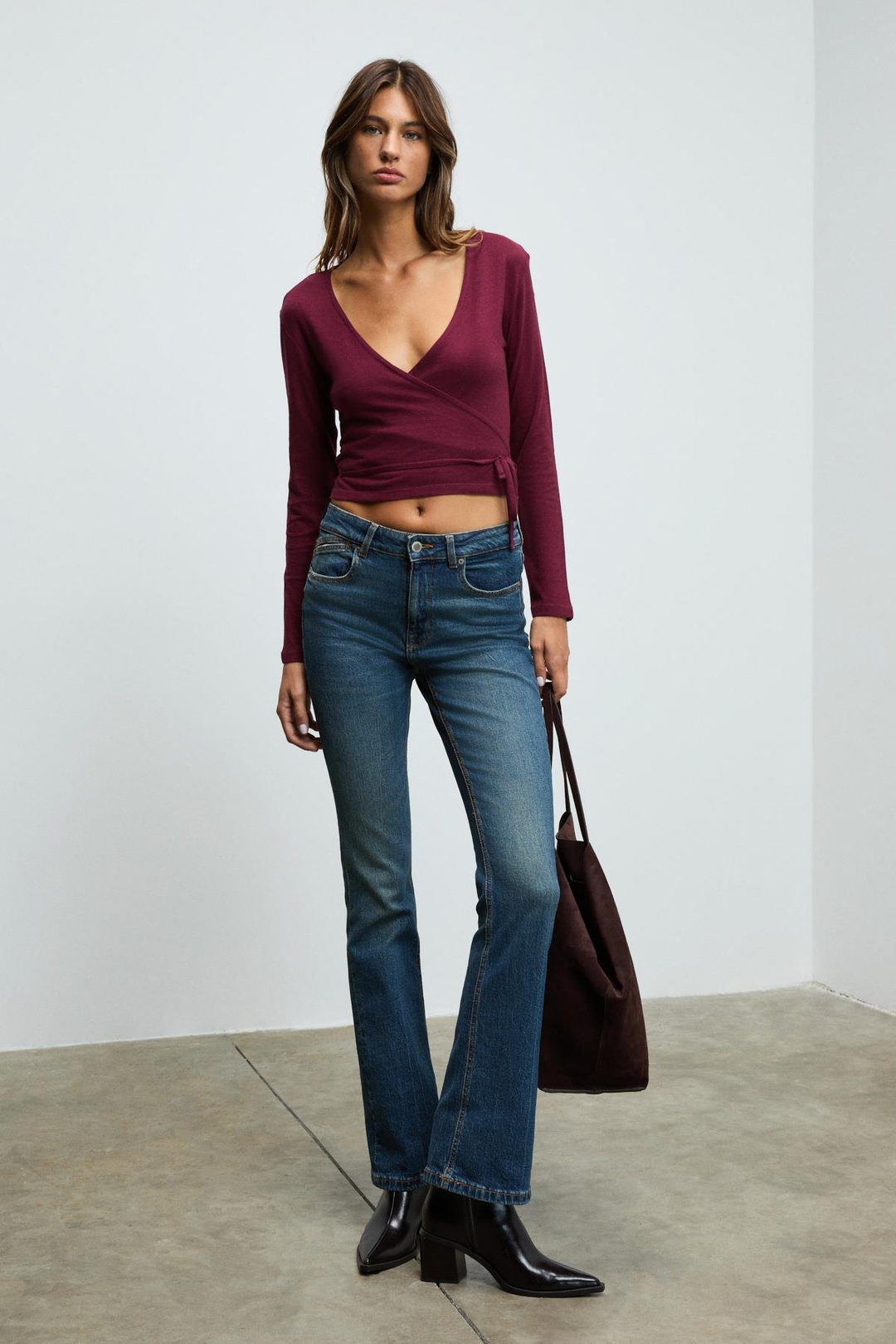 OLIVIERNS Kadın Önden Bağlamalı Vücudu Saran Nefes Alan Kumaşlı Bordo Bluz