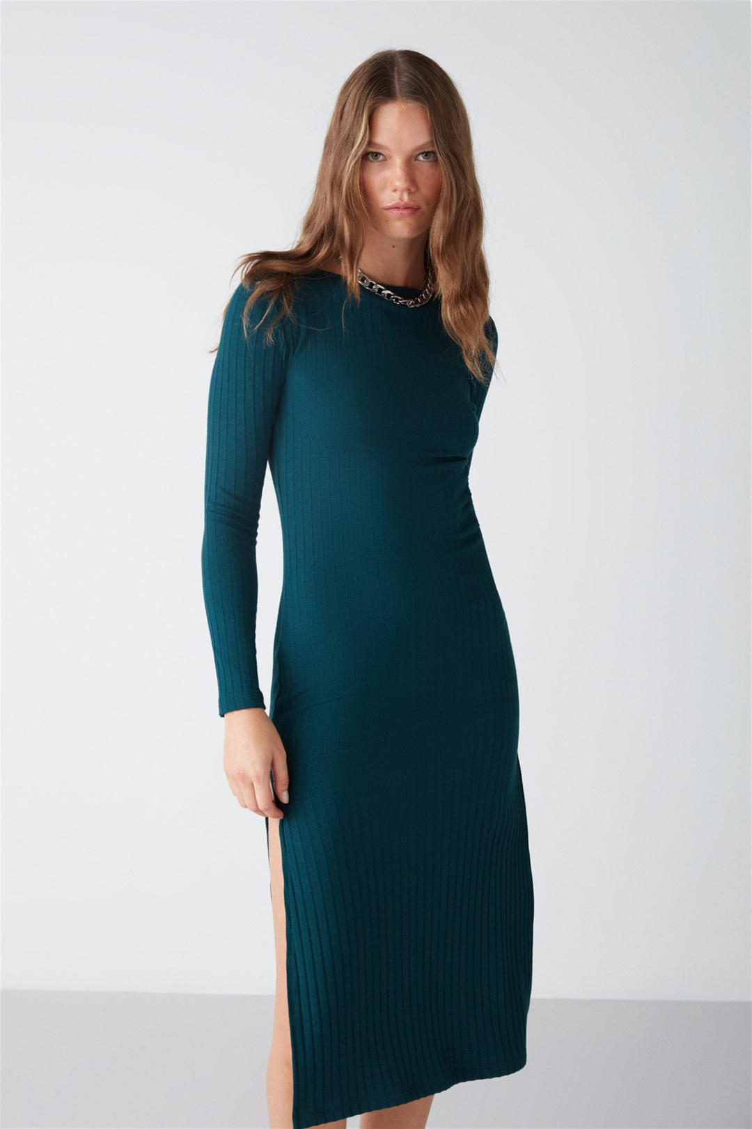 ORLA Örme Bodycon Petrol Yeşili  Elbise