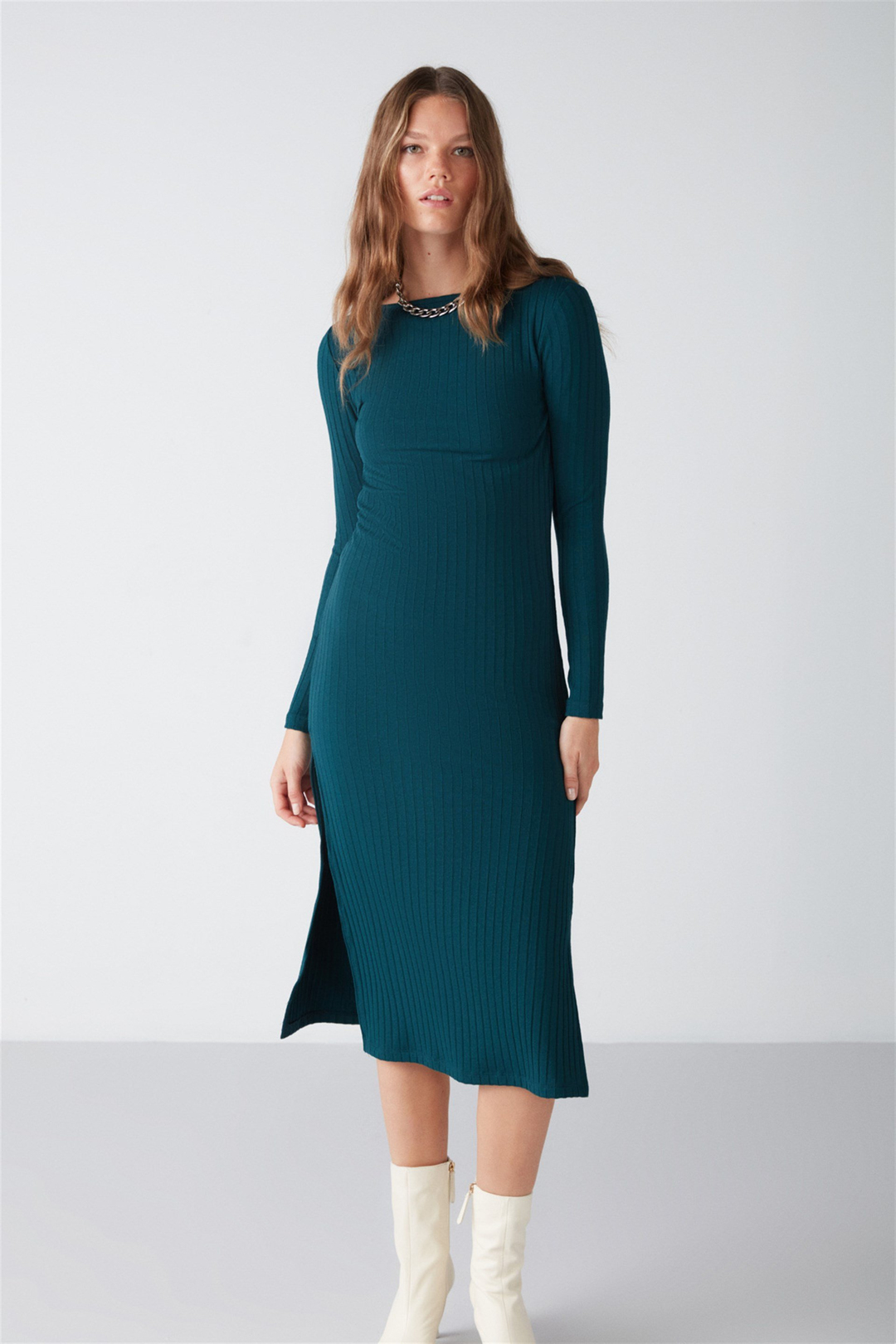 ORLA Örme Bodycon Petrol Yeşili  Elbise