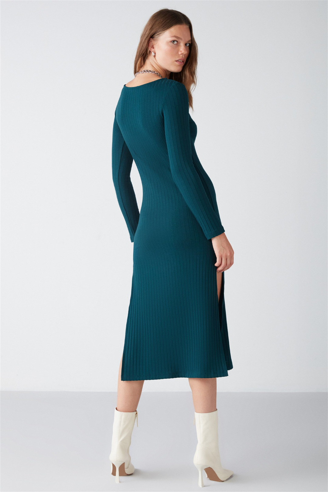 ORLA Örme Bodycon Petrol Yeşili  Elbise
