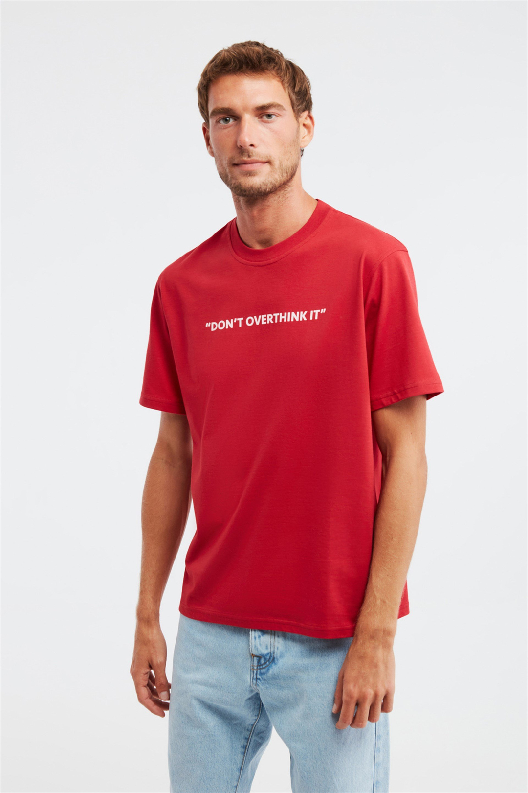 OVERTHINK Erkek Kırmızı Baskılı Yuvarlak Yaka Regular Fit T-Shirt
