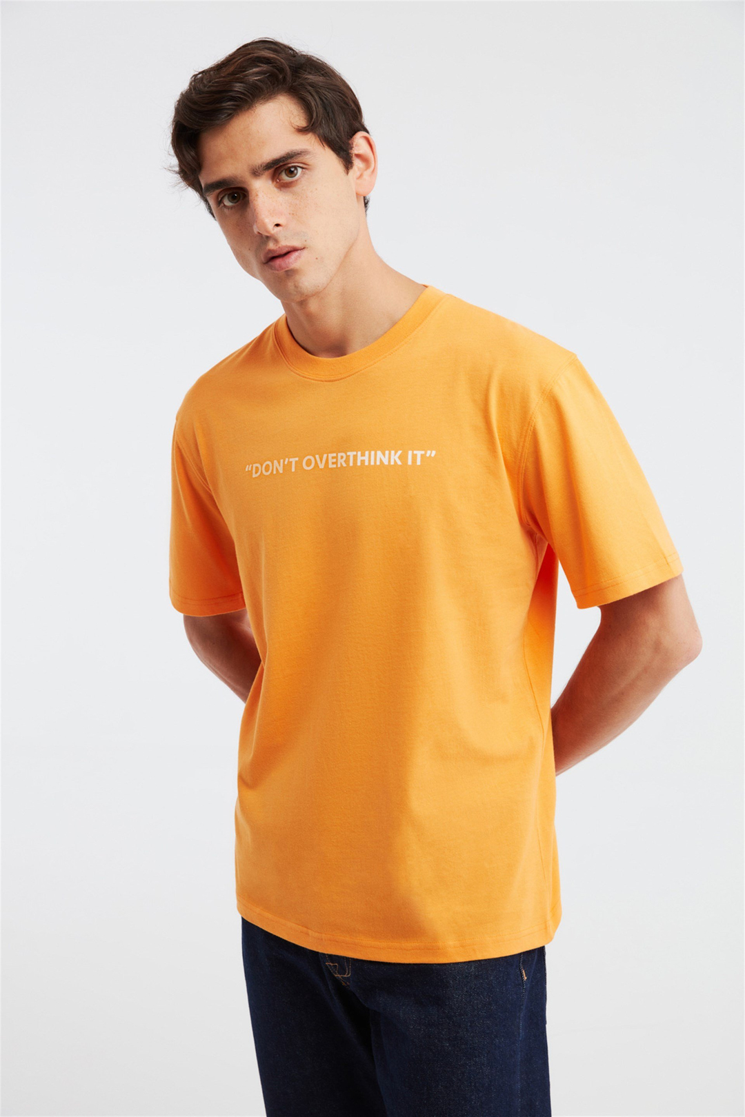 OVERTHINK Erkek Turuncu Baskılı Yuvarlak Yaka Regular Fit T-Shirt