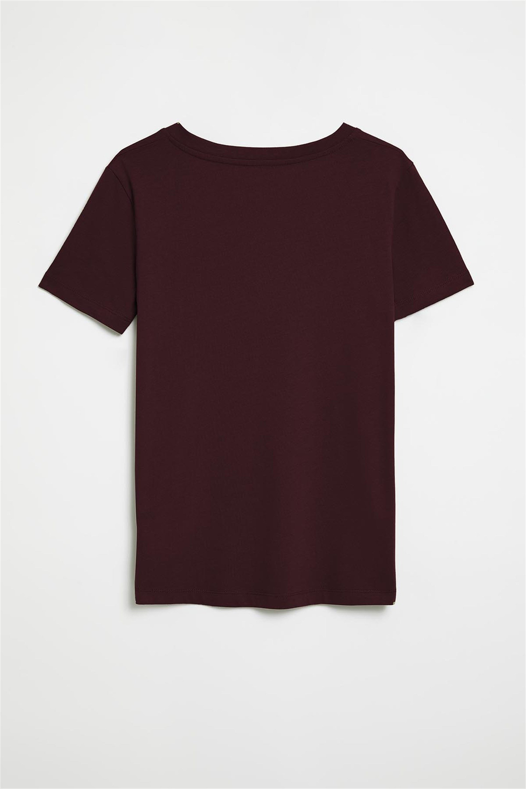 PAISLEY Kadın Bordo Düz Renk V Yaka Comfort Fit T-Shirt