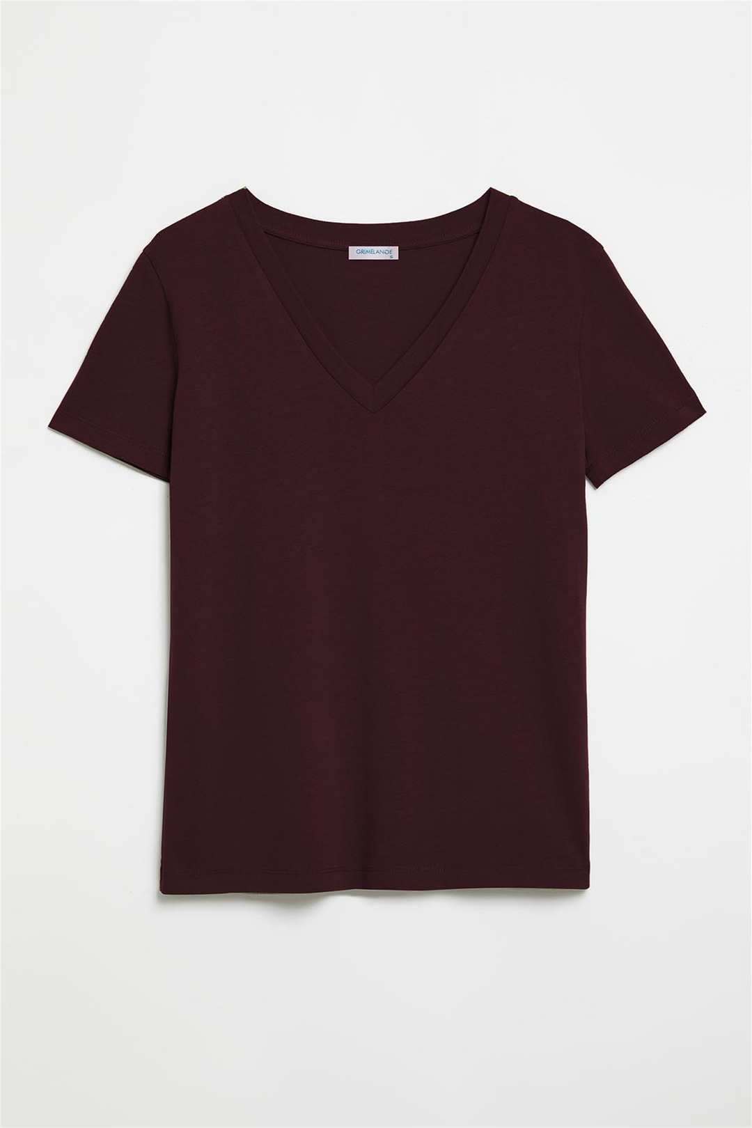 PAISLEY Kadın Bordo Düz Renk V Yaka Comfort Fit T-Shirt