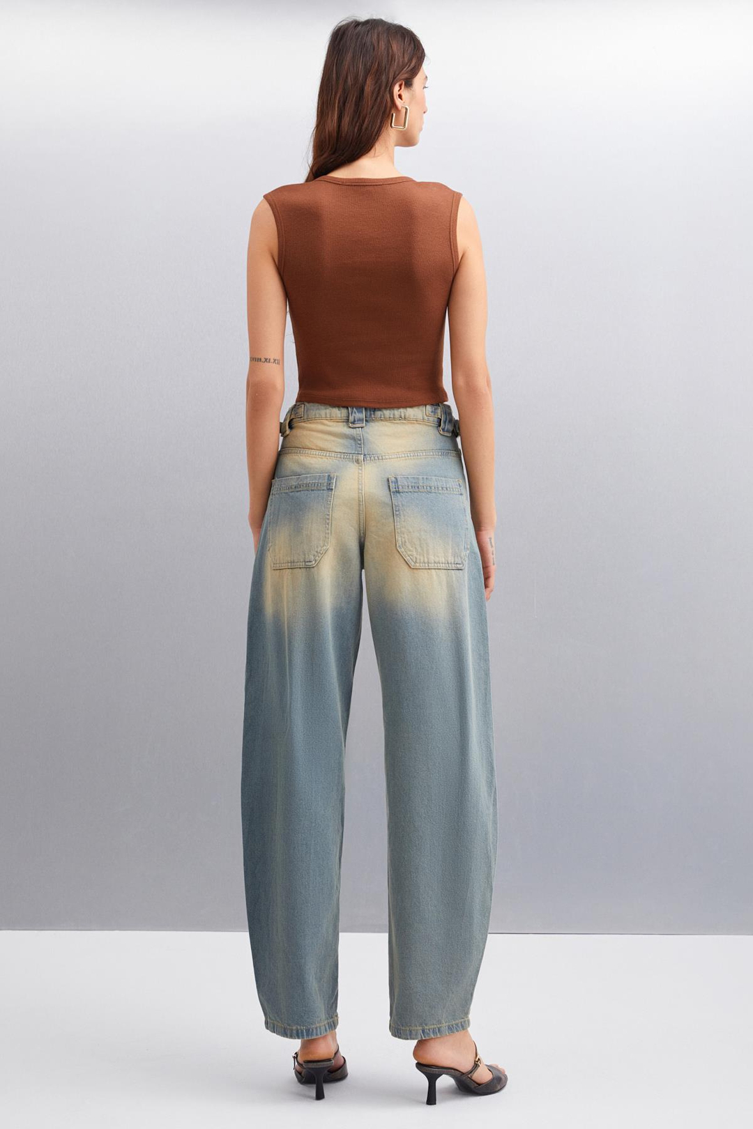 PAOLINA Crop Crop Kahverengi Tekli Bluz