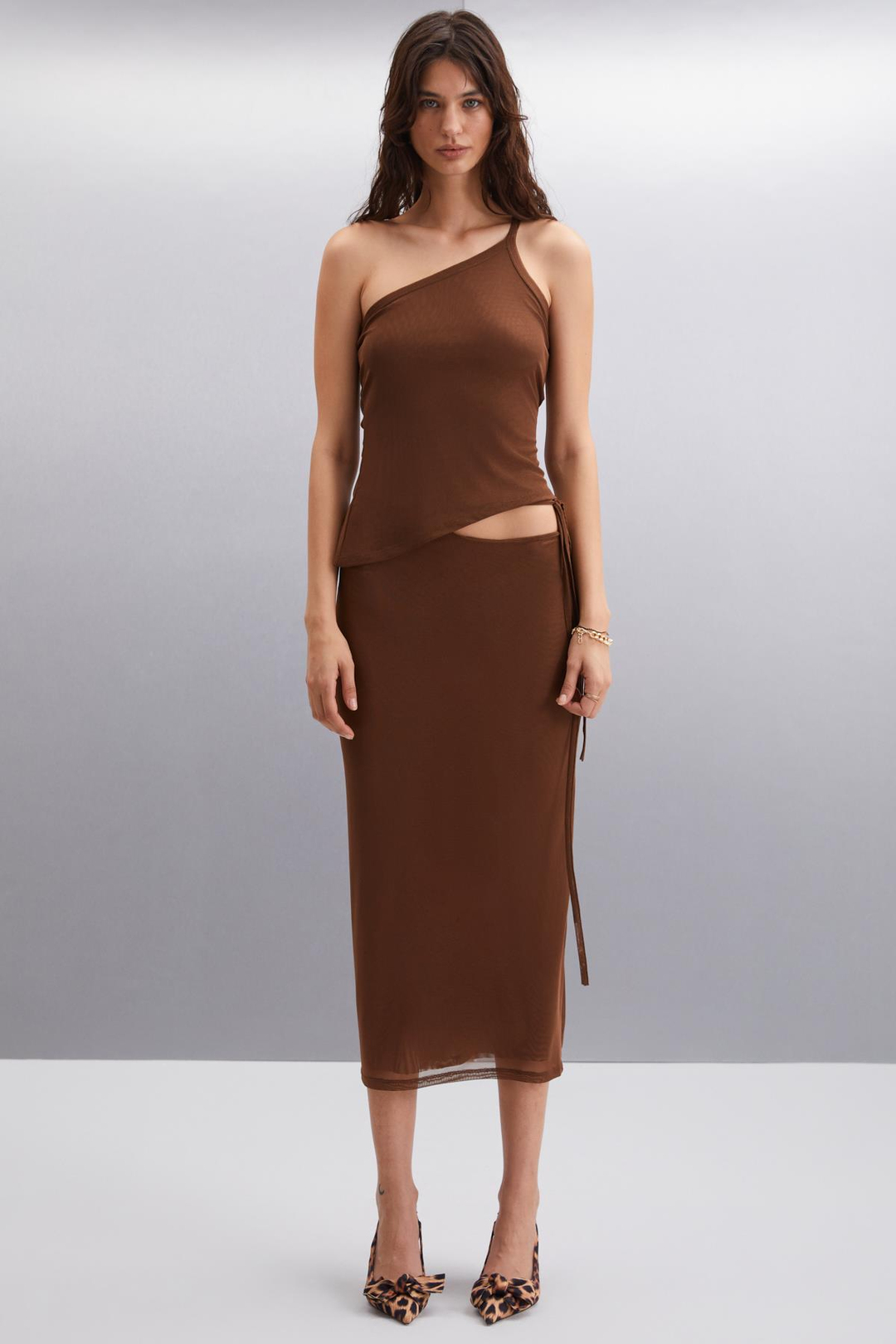 PASCALE Basic Slim Kahverengi Tekli Bluz