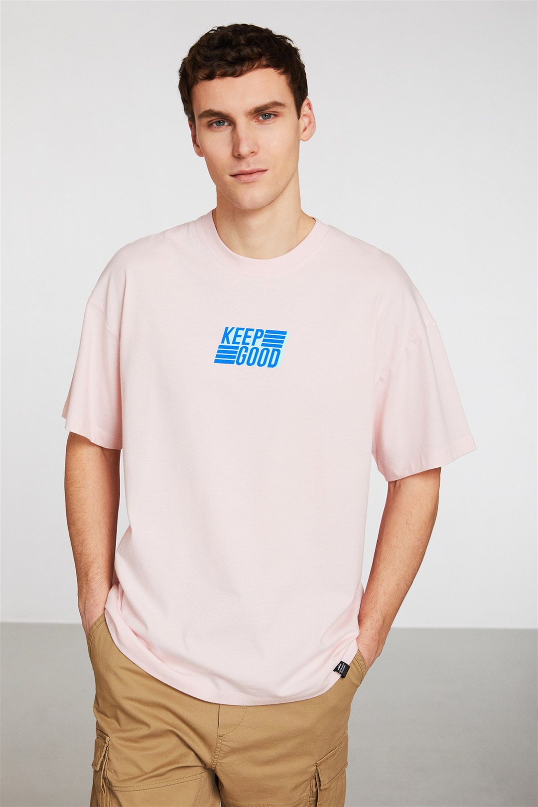 PERFORMANCE Erkek Pembe Baskılı Yuvarlak Yaka Oversize T-Shirt