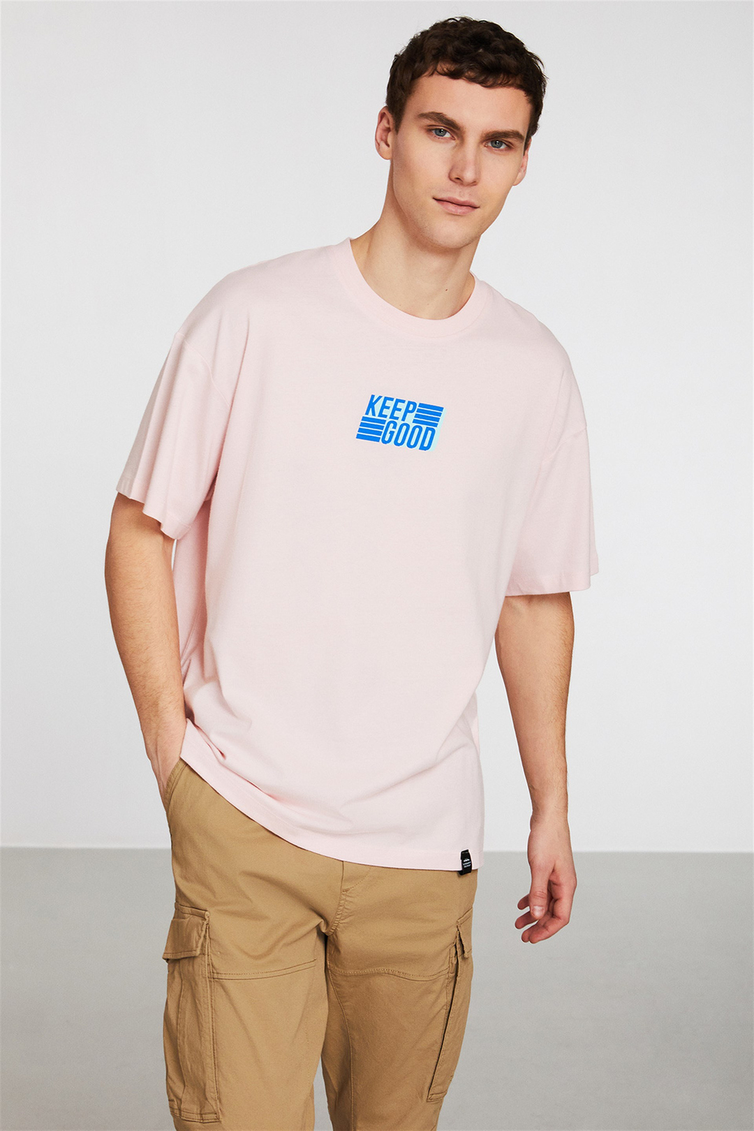 PERFORMANCE Erkek Pembe Baskılı Yuvarlak Yaka Oversize T-Shirt