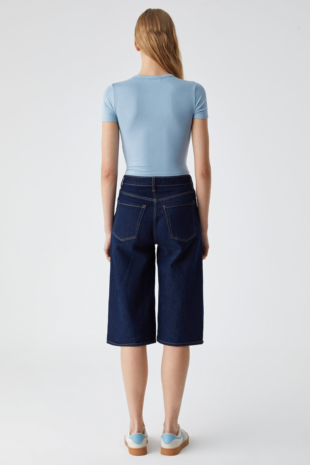 PERSSORE Kadın Bisiklet Yaka Kısa Kol Mavi T-Shirt