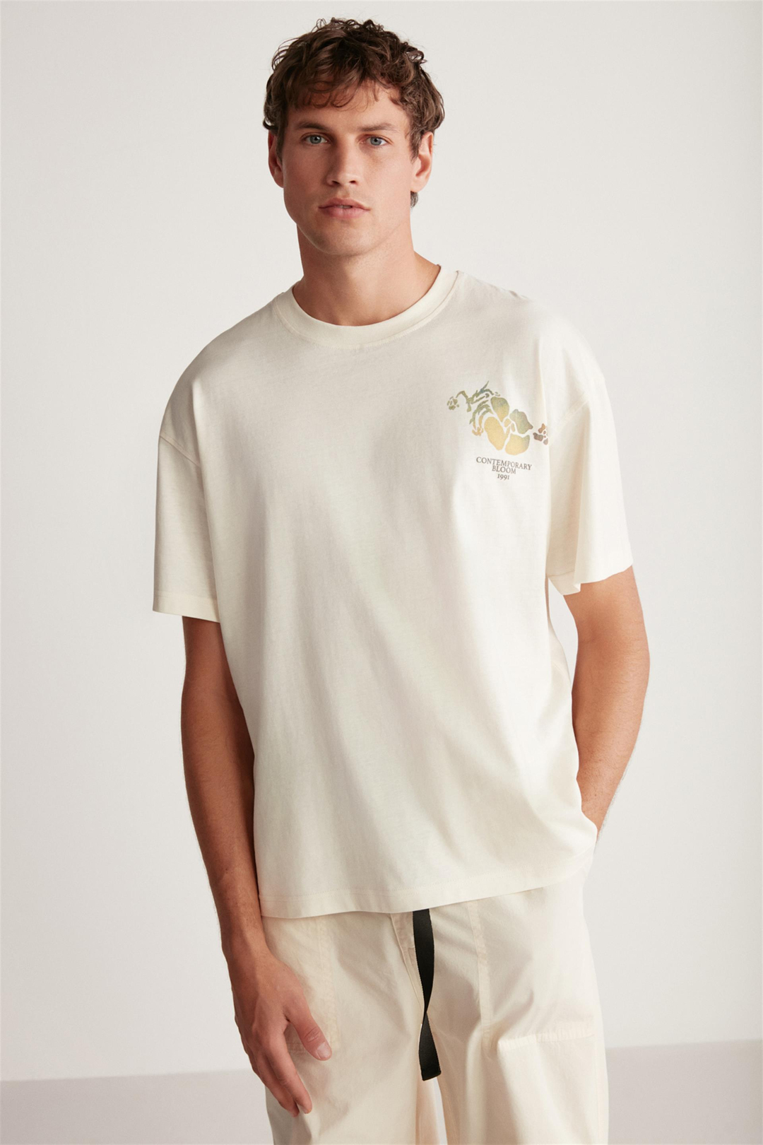 PHILLIP Örme Oversize Vanilya Tekli T-Shirt