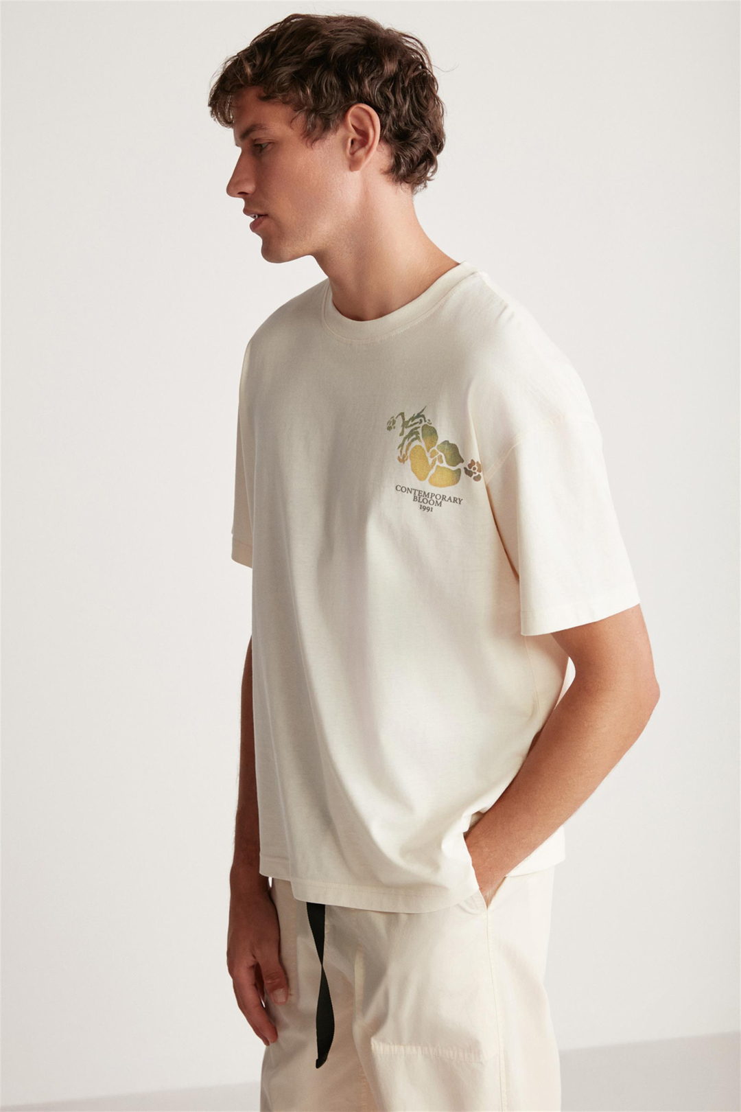 PHILLIP Örme Oversize Vanilya Tekli T-Shirt