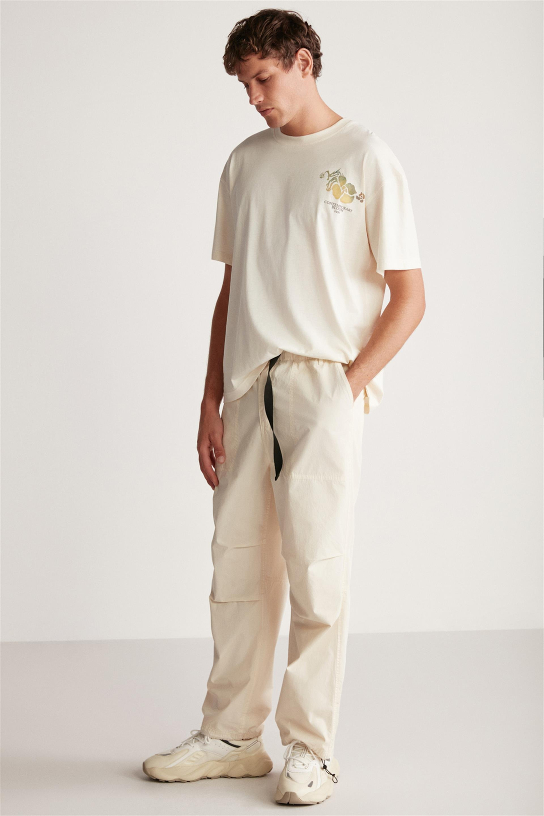 PHILLIP Örme Oversize Vanilya Tekli T-Shirt