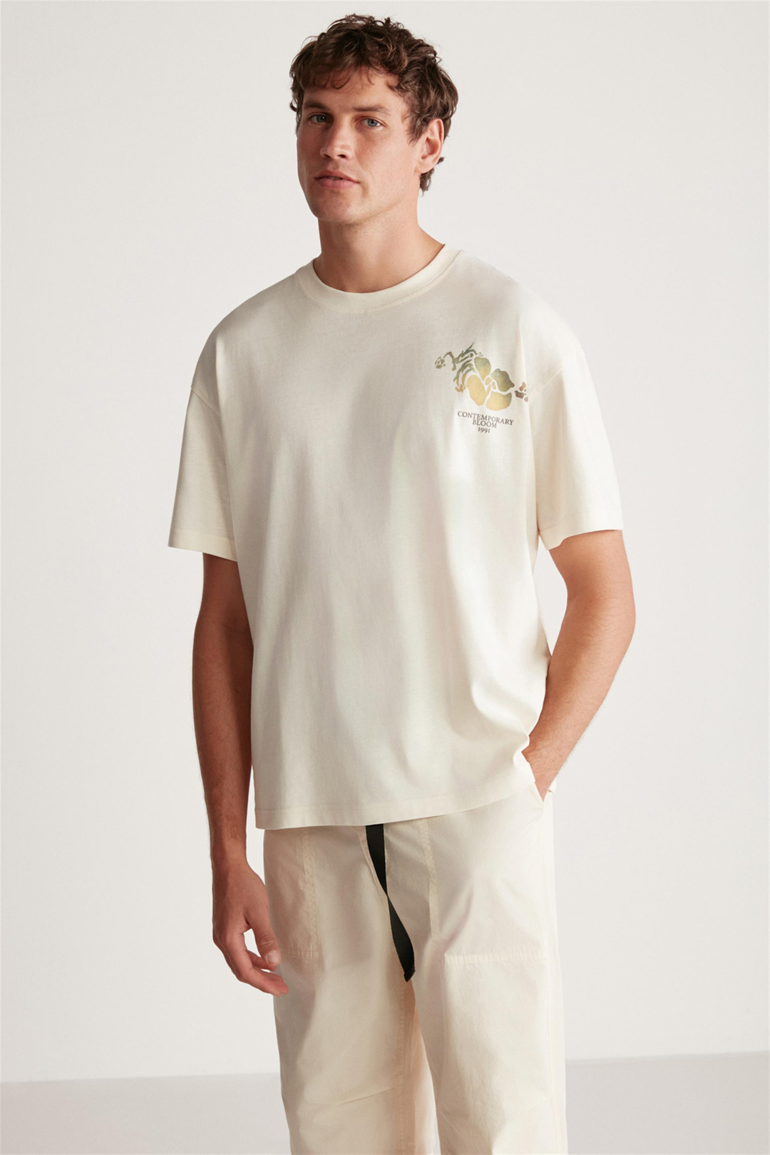 PHILLIP Örme Oversize Vanilya Tekli T-Shirt