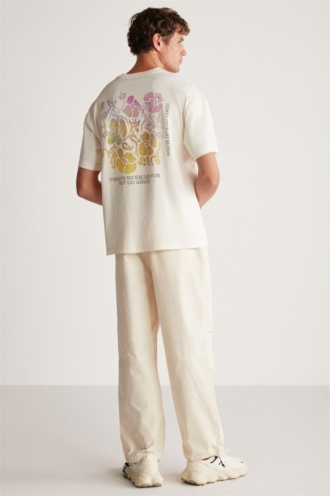 PHILLIP Örme Oversize Vanilya Tekli T-Shirt