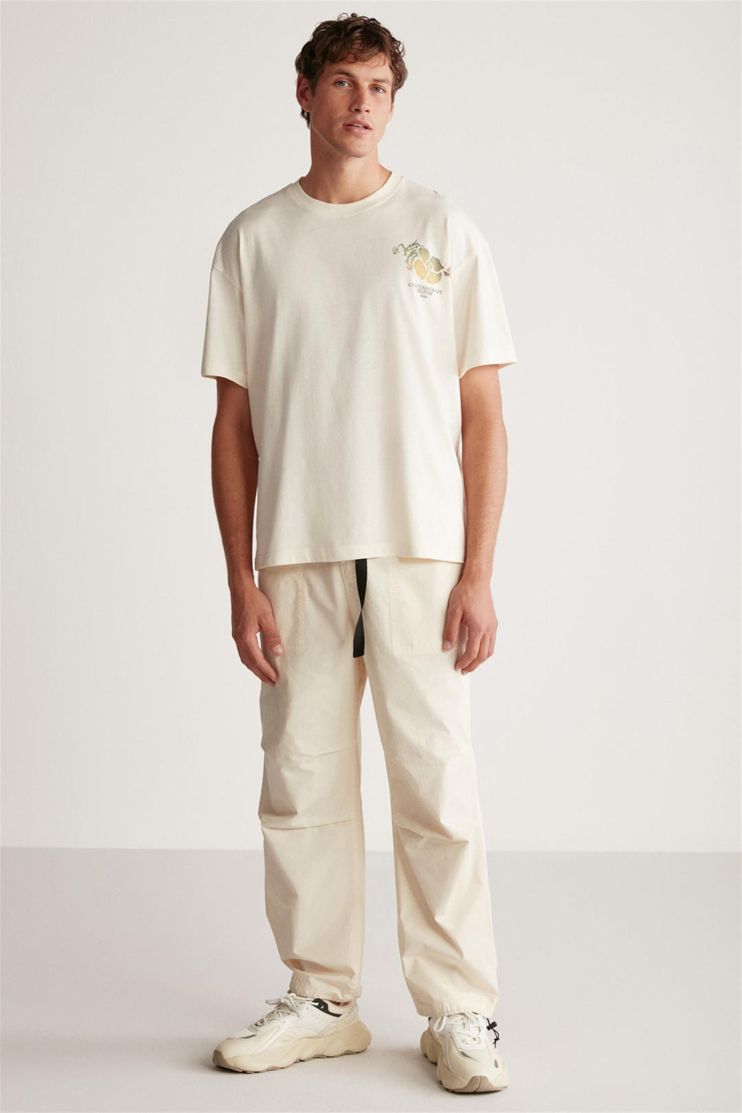 PHILLIP Örme Oversize Vanilya Tekli T-Shirt