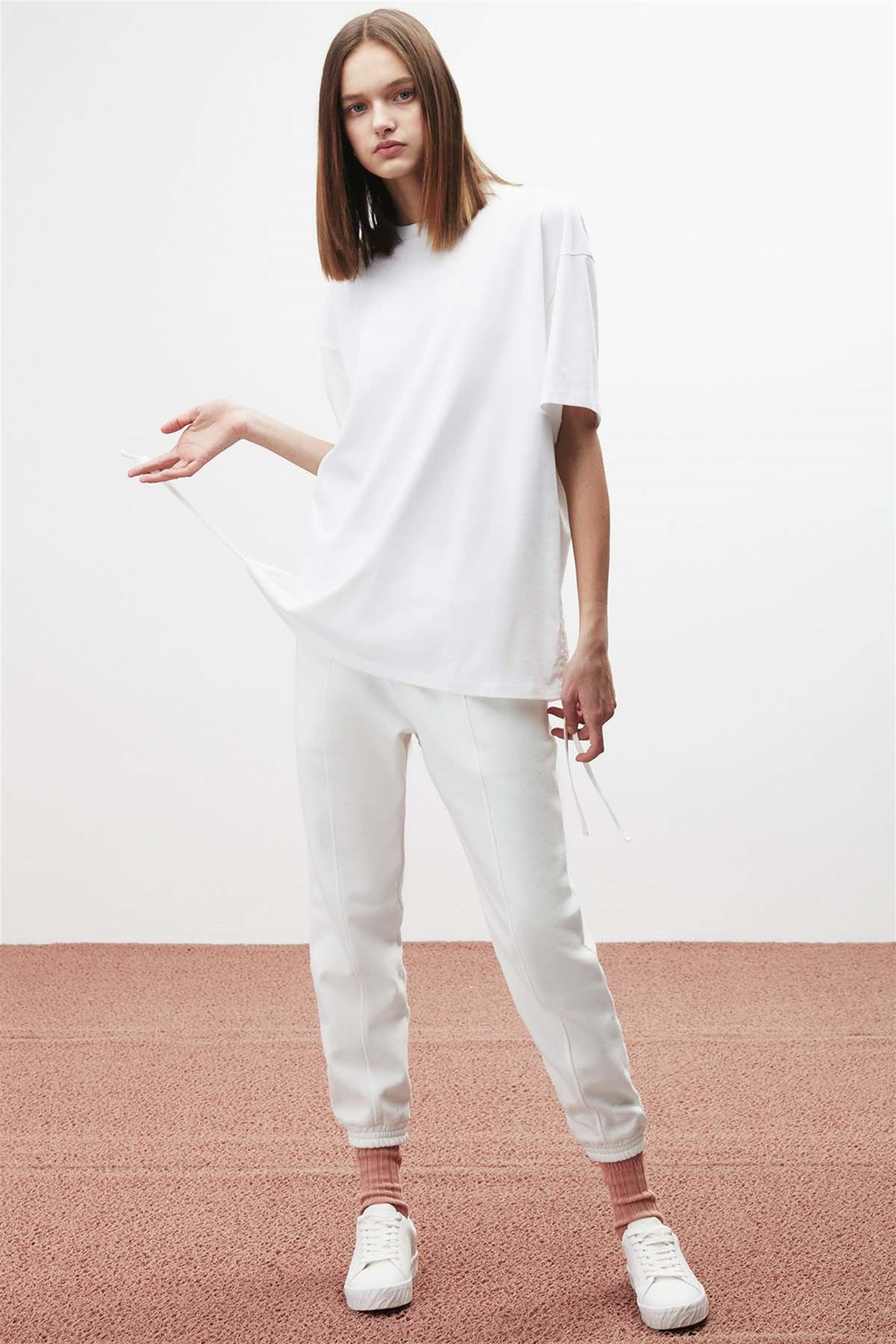 PIECE Örme Oversize Beyaz  T-Shirt