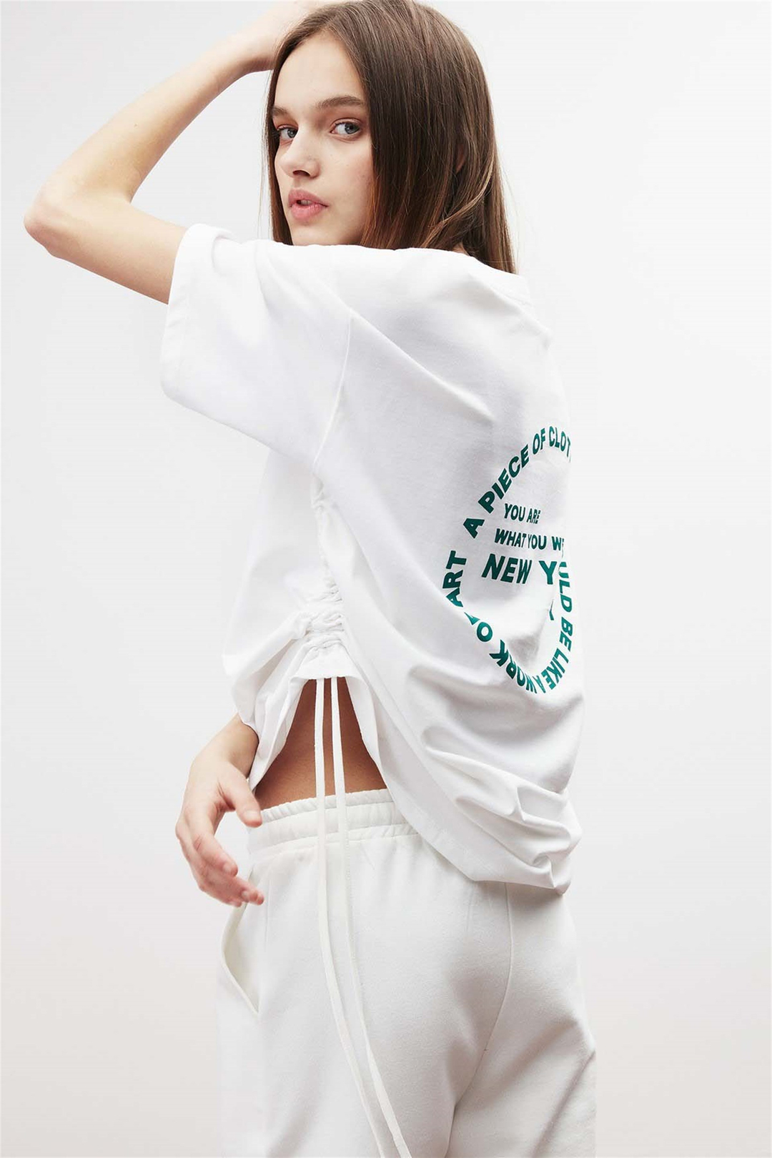 PIECE Örme Oversize Beyaz  T-Shirt