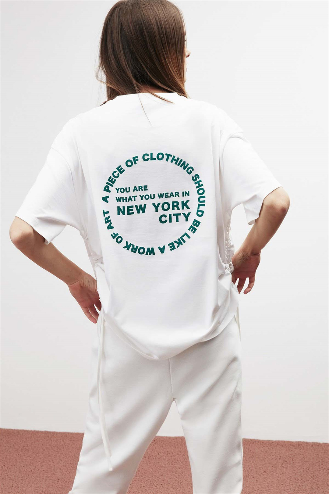 PIECE Örme Oversize Beyaz  T-Shirt