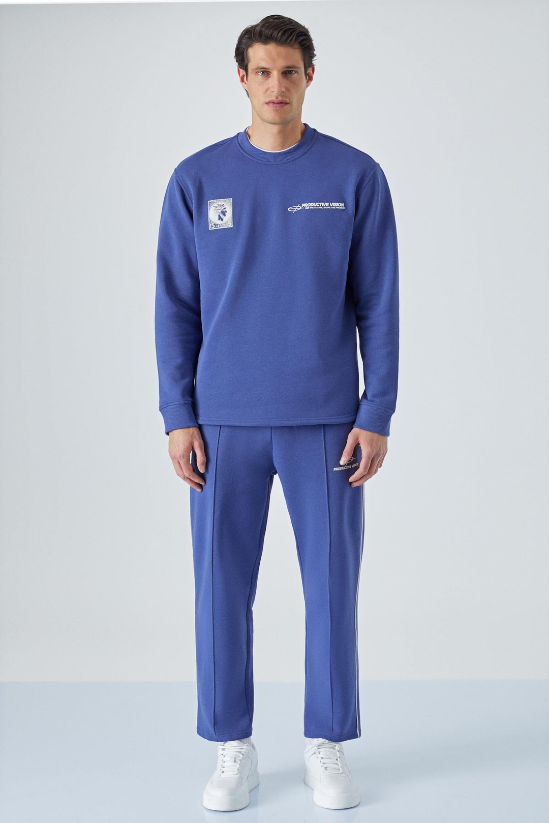 PING Erkek Bisiklet Yaka Relaxed Önü Baskı Detaylı Beli Lastikli Lacivert Eşofman Takımı