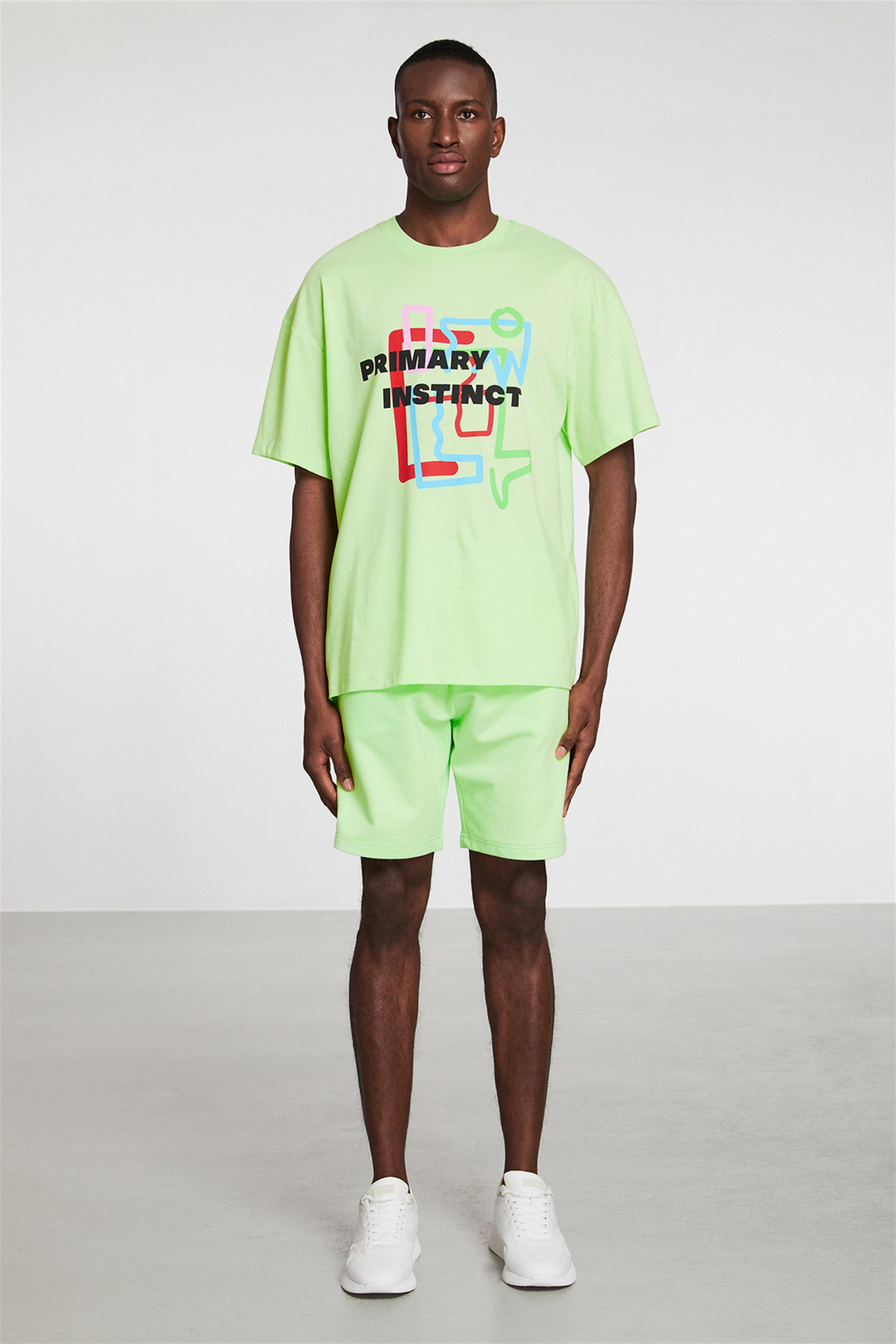 PRIMARY Erkek Yeşil Baskılı Yuvarlak Yaka Oversize T-Shirt