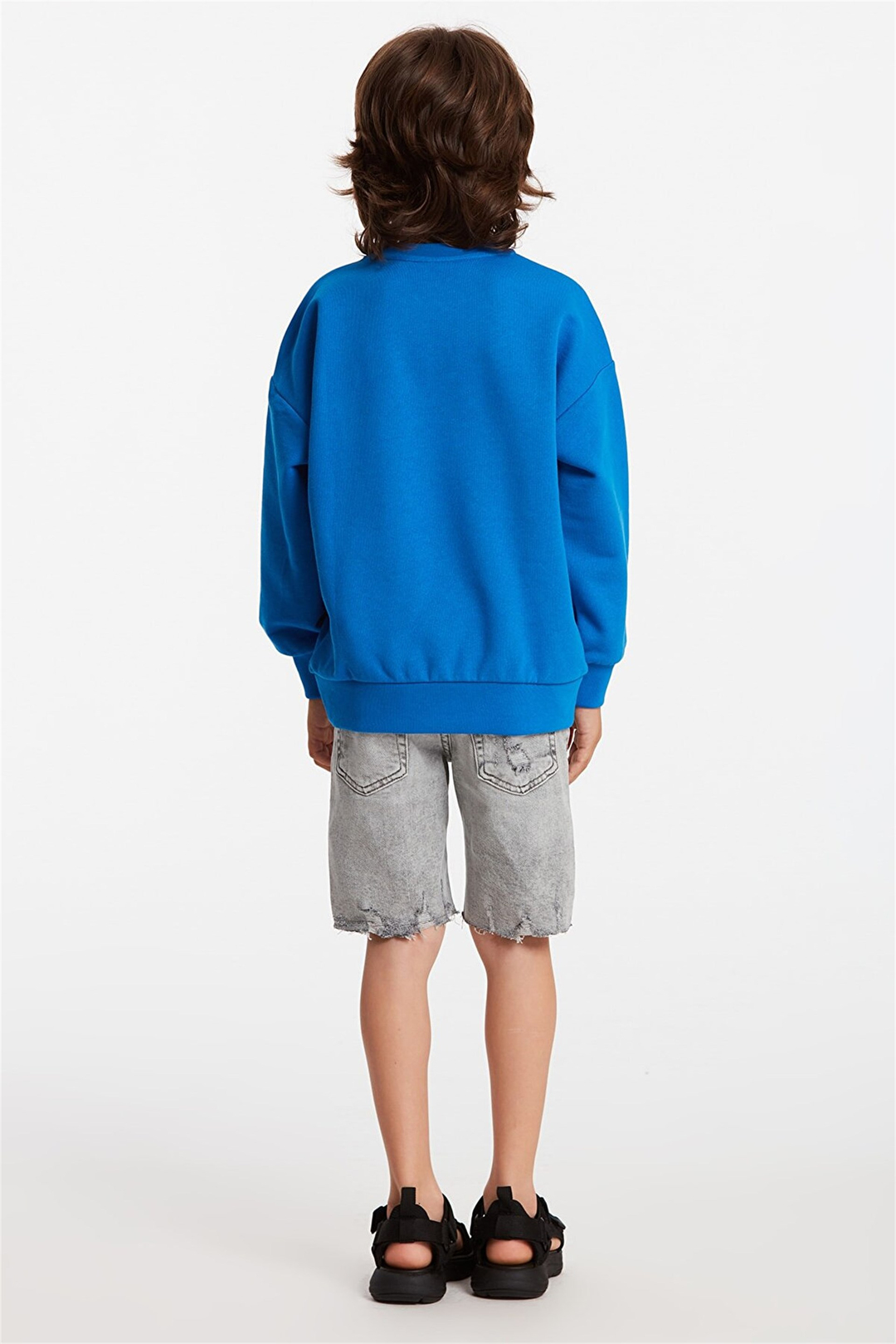 PUZZLE Çocuk Saks Mavi Baskılı Yuvarlak Yaka Relaxed Fit Sweatshirt
