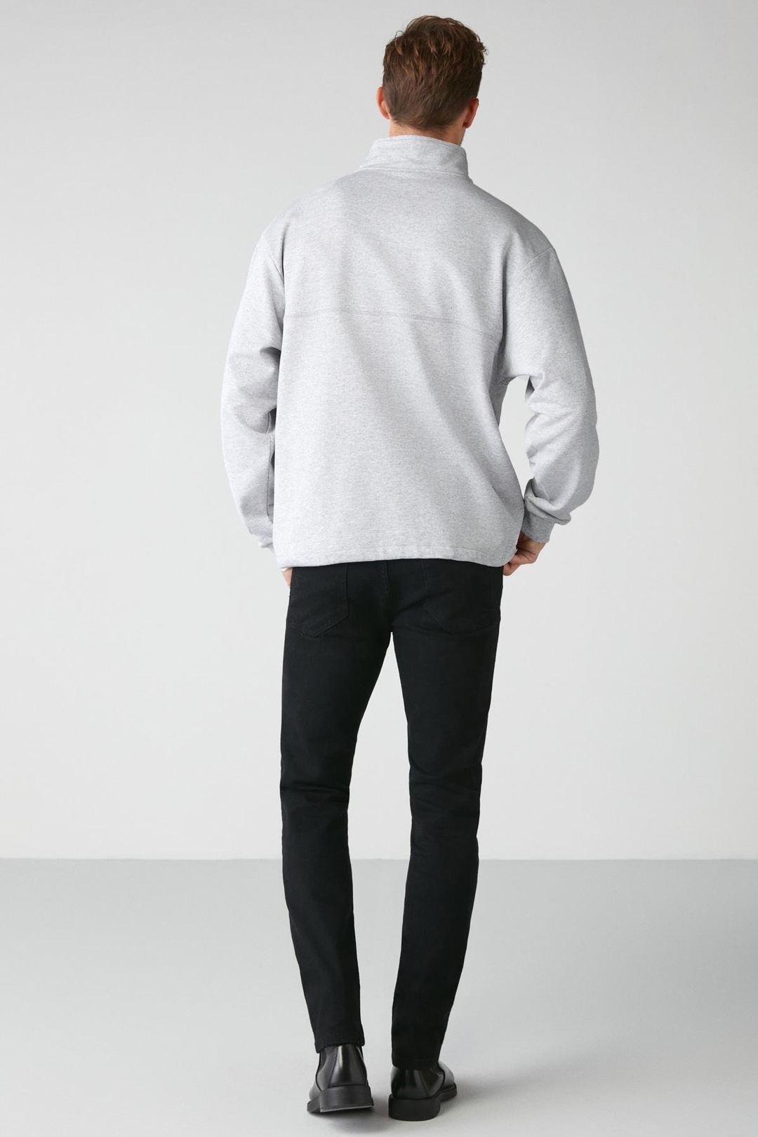 RADIANT Erkek %100 Organik Pamuk Nakış Detaylı Yarım Fermuarlı Dik Yakalı Grimelanj Sweatshirt