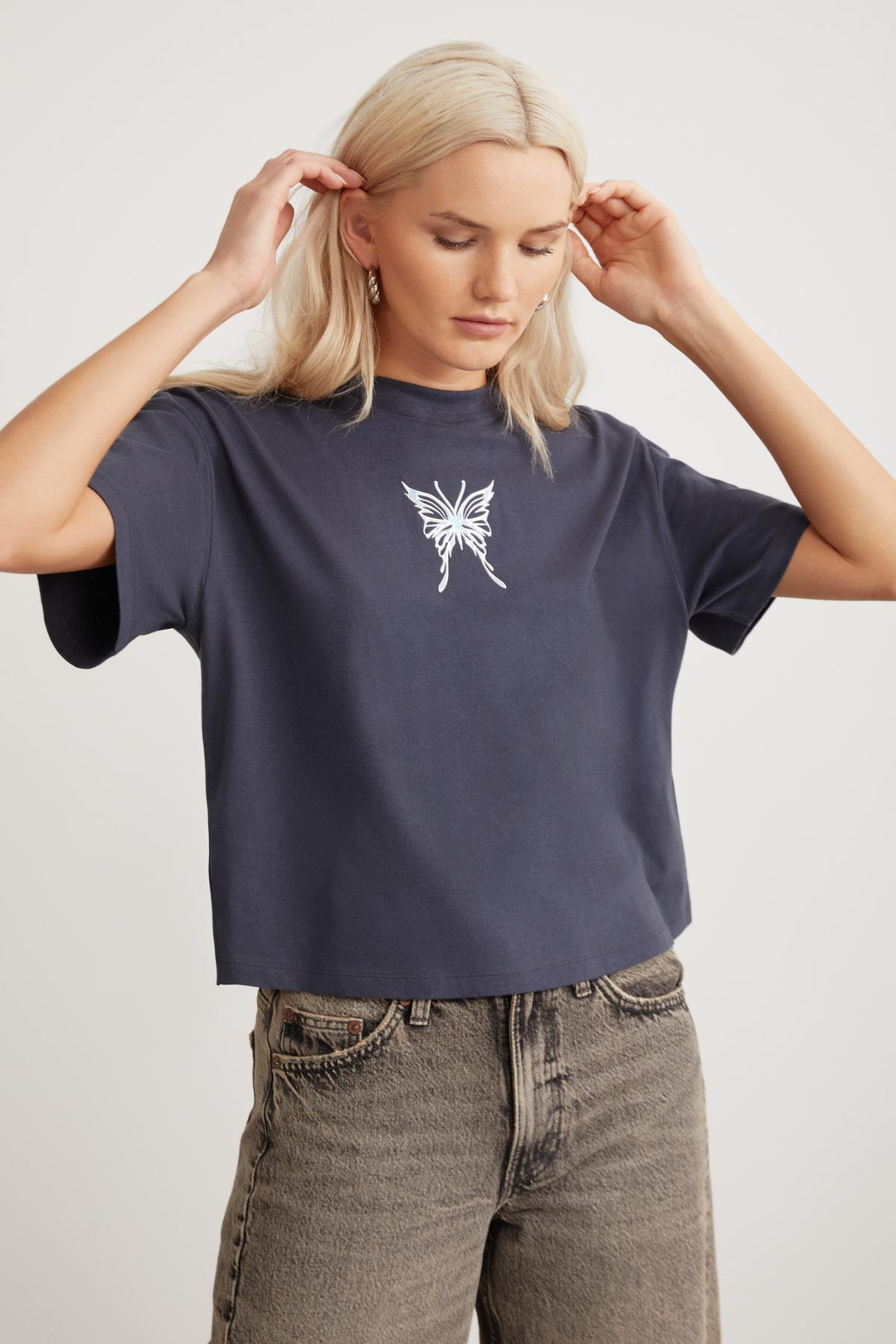 RALI  Relaxed Antrasit Tekli T-Shirt