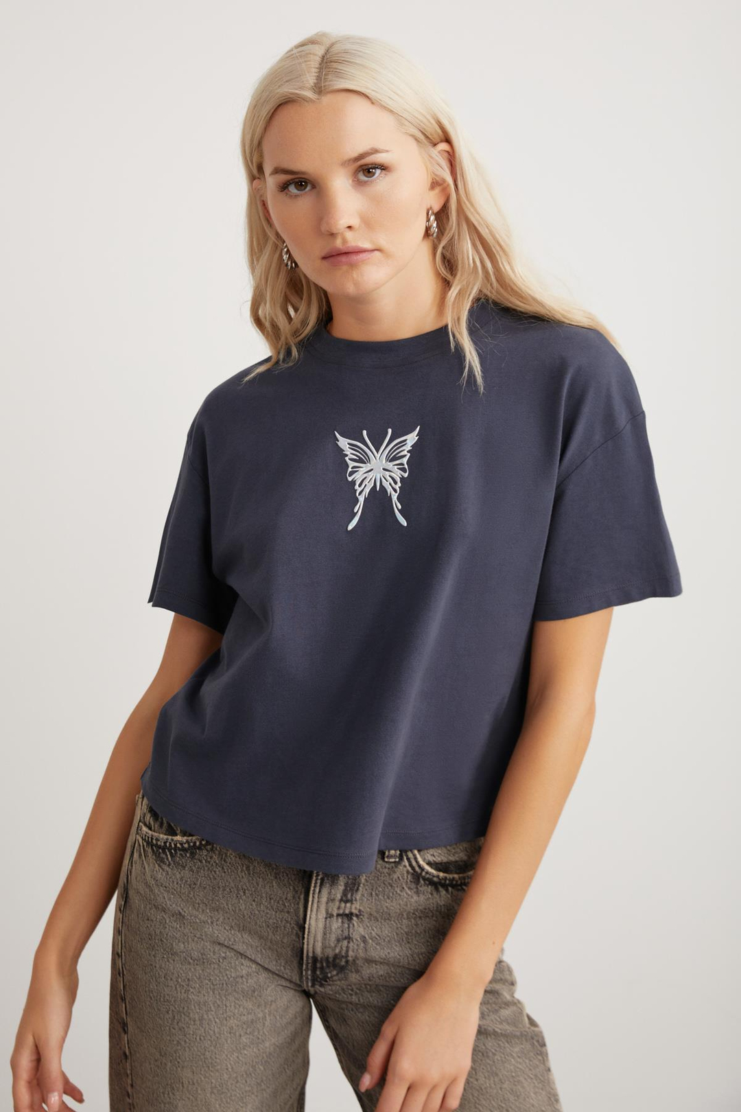 RALI  Relaxed Antrasit Tekli T-Shirt